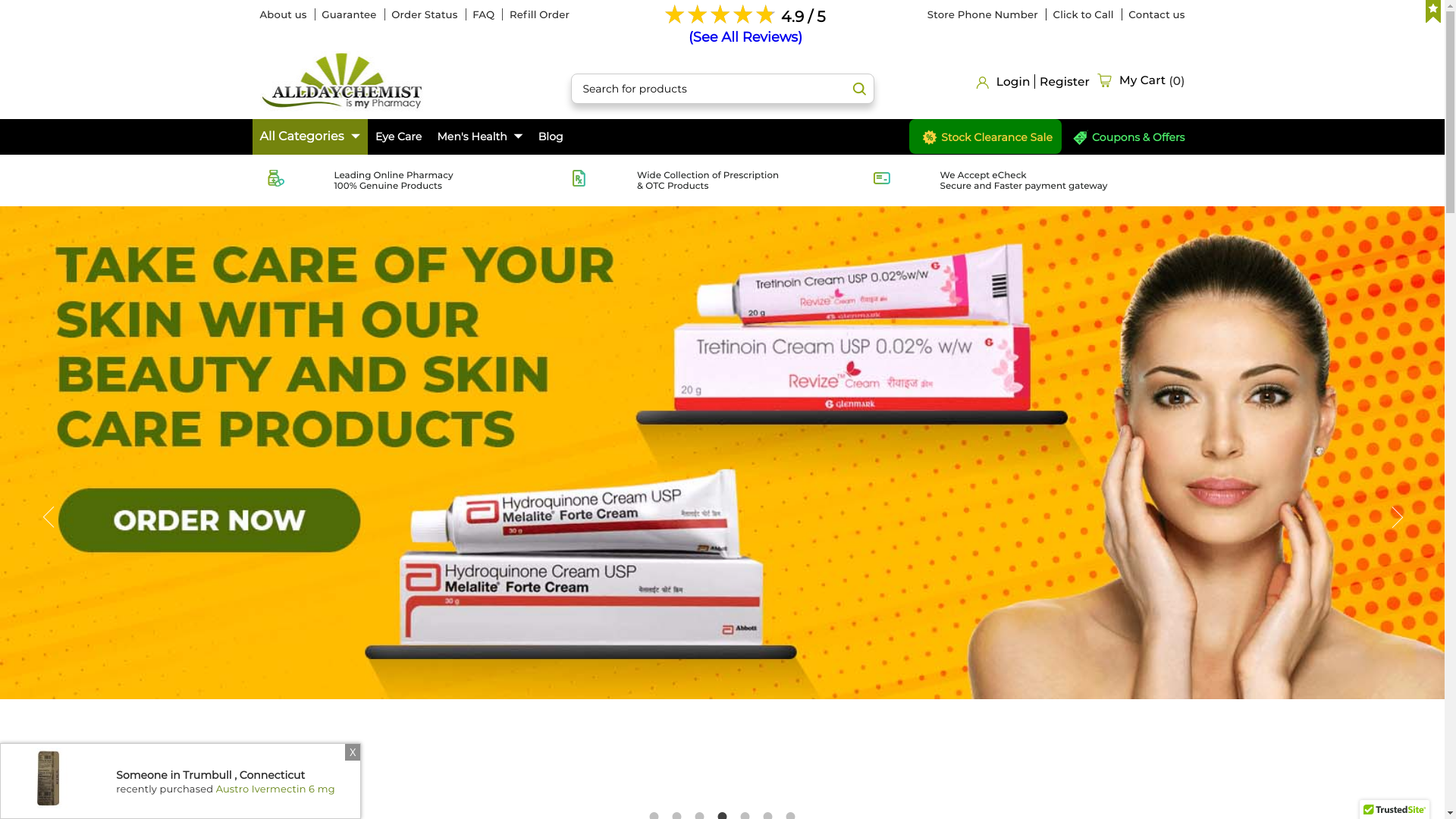 website screenshot of https://www.alldaychemist.com/