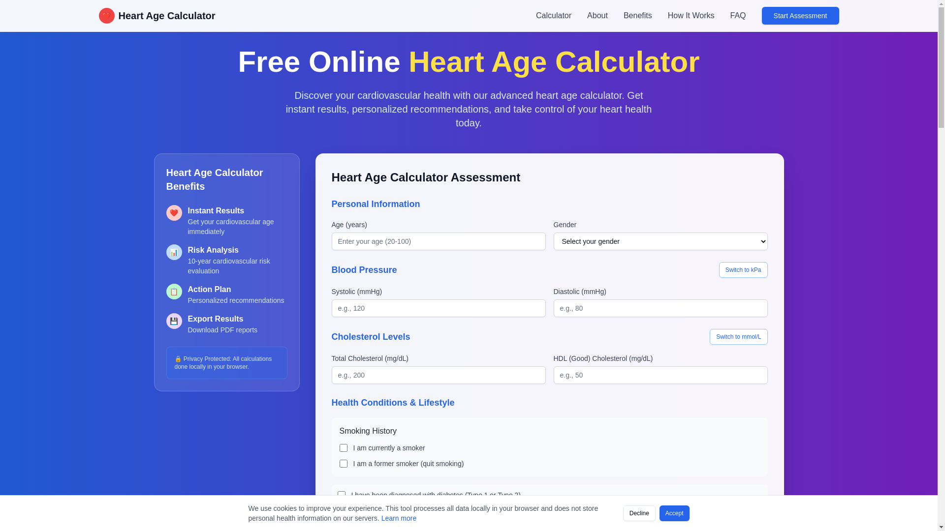 website screenshot of https://heartagecalculator.pro/