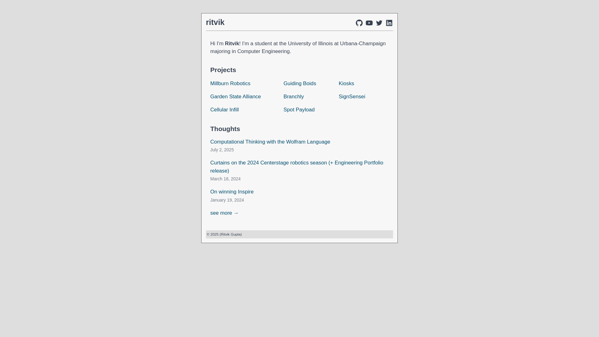 website screenshot of https://ritvikg.net/