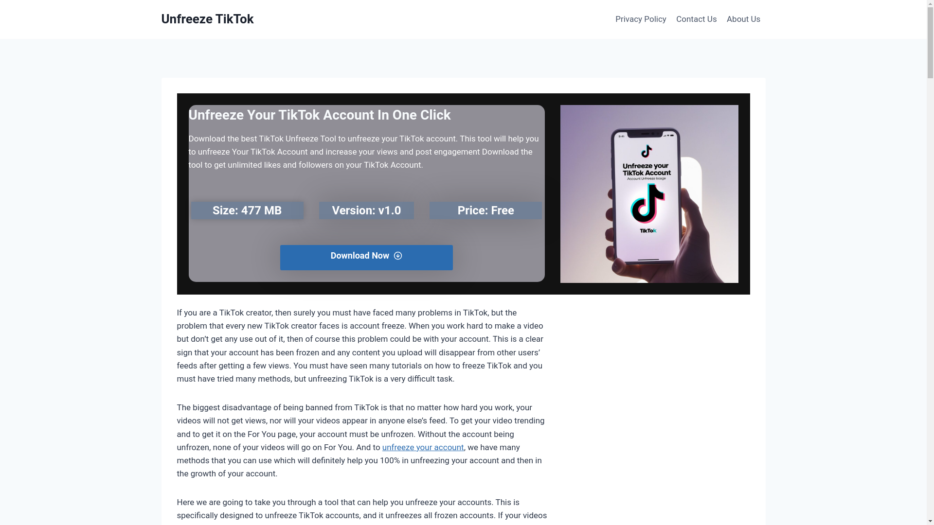website screenshot of https://unfreezetiktok.com/
