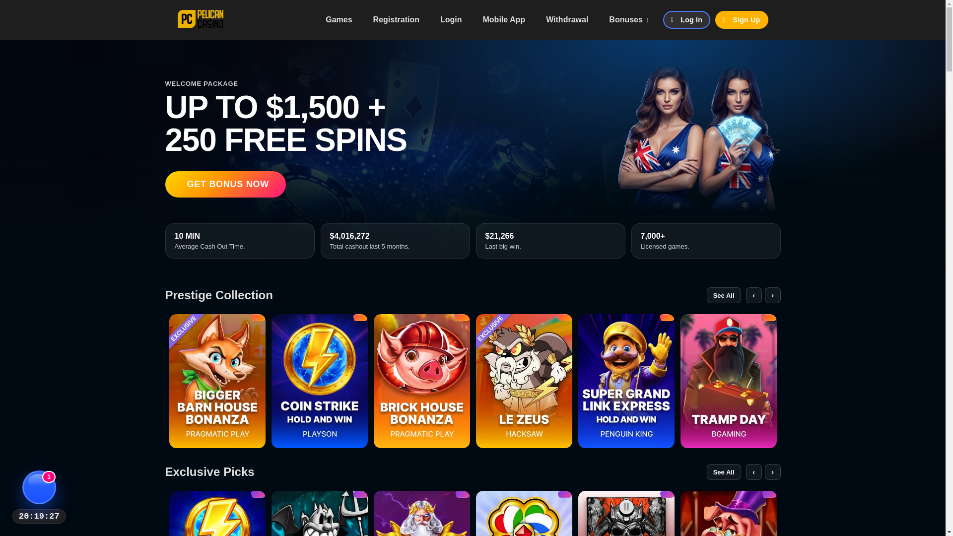 website screenshot of https://pelican-casino.games/