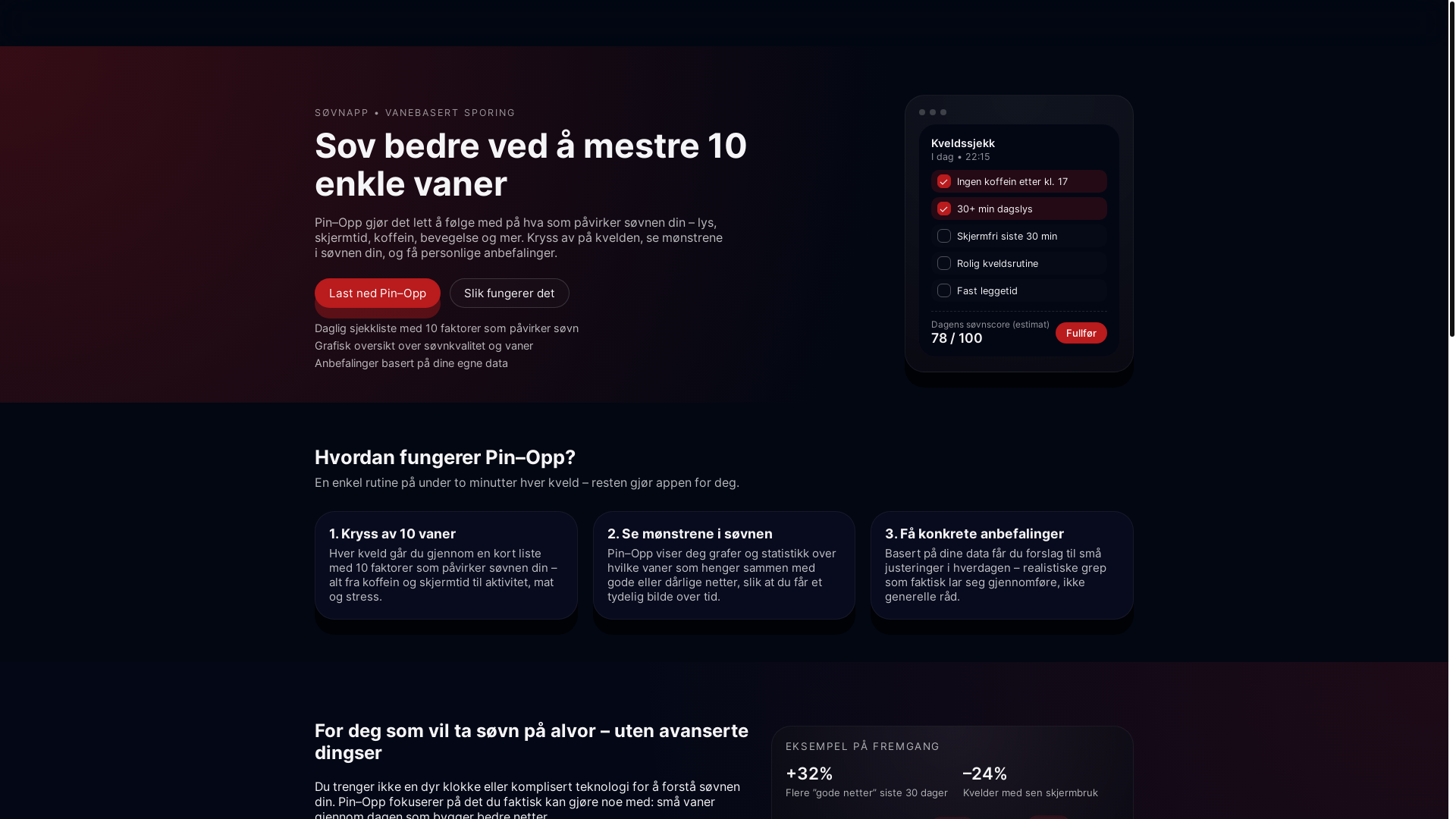 website screenshot of https://pinoppsove.app/