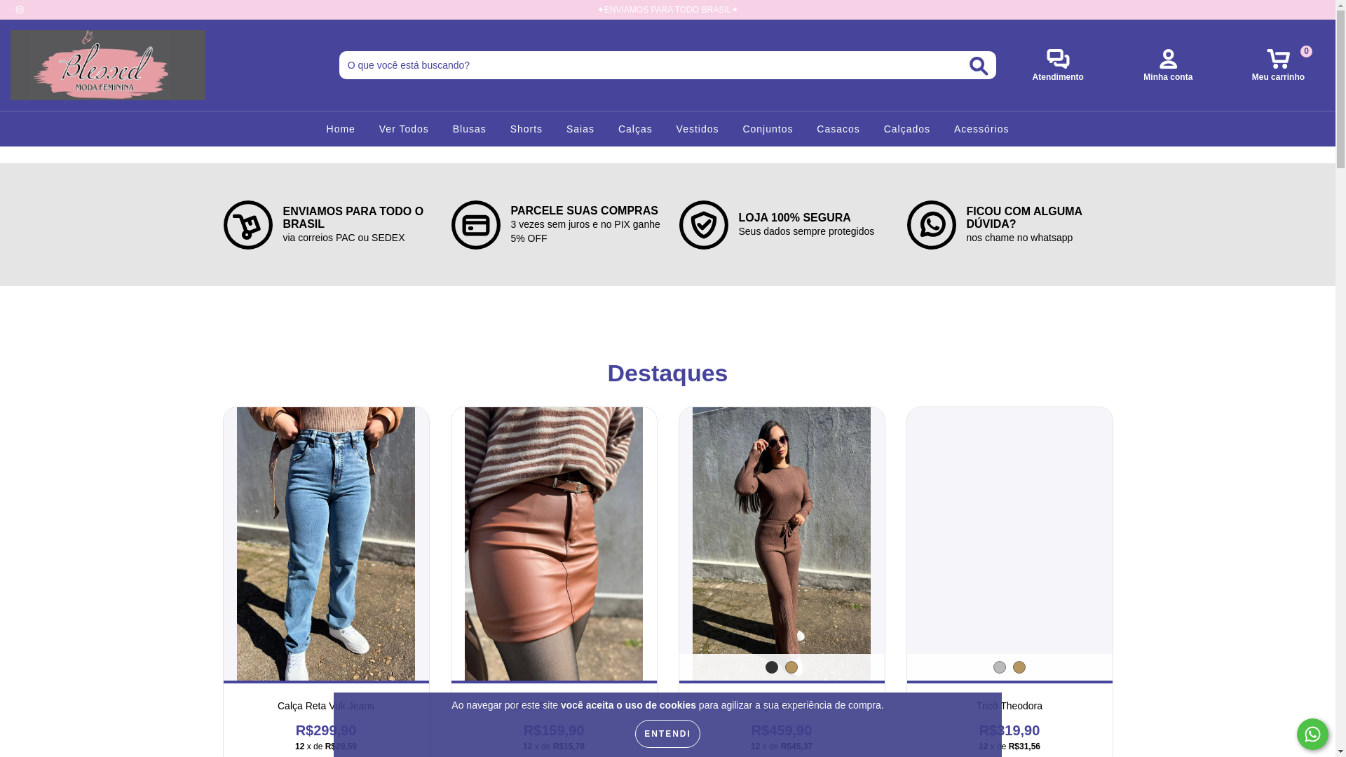 website screenshot of https://blessedmodafemininav.com.br/