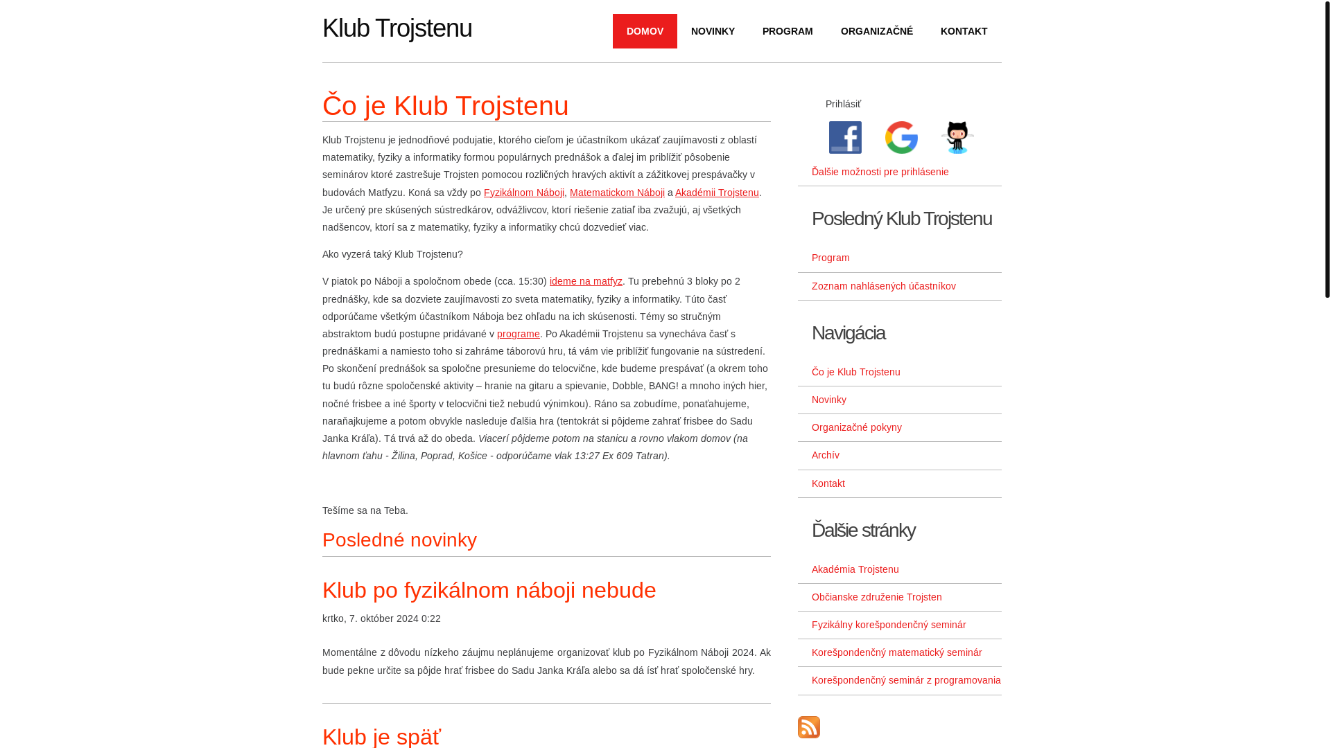 website screenshot of https://klub-trojsten-sk.pages.dev/
