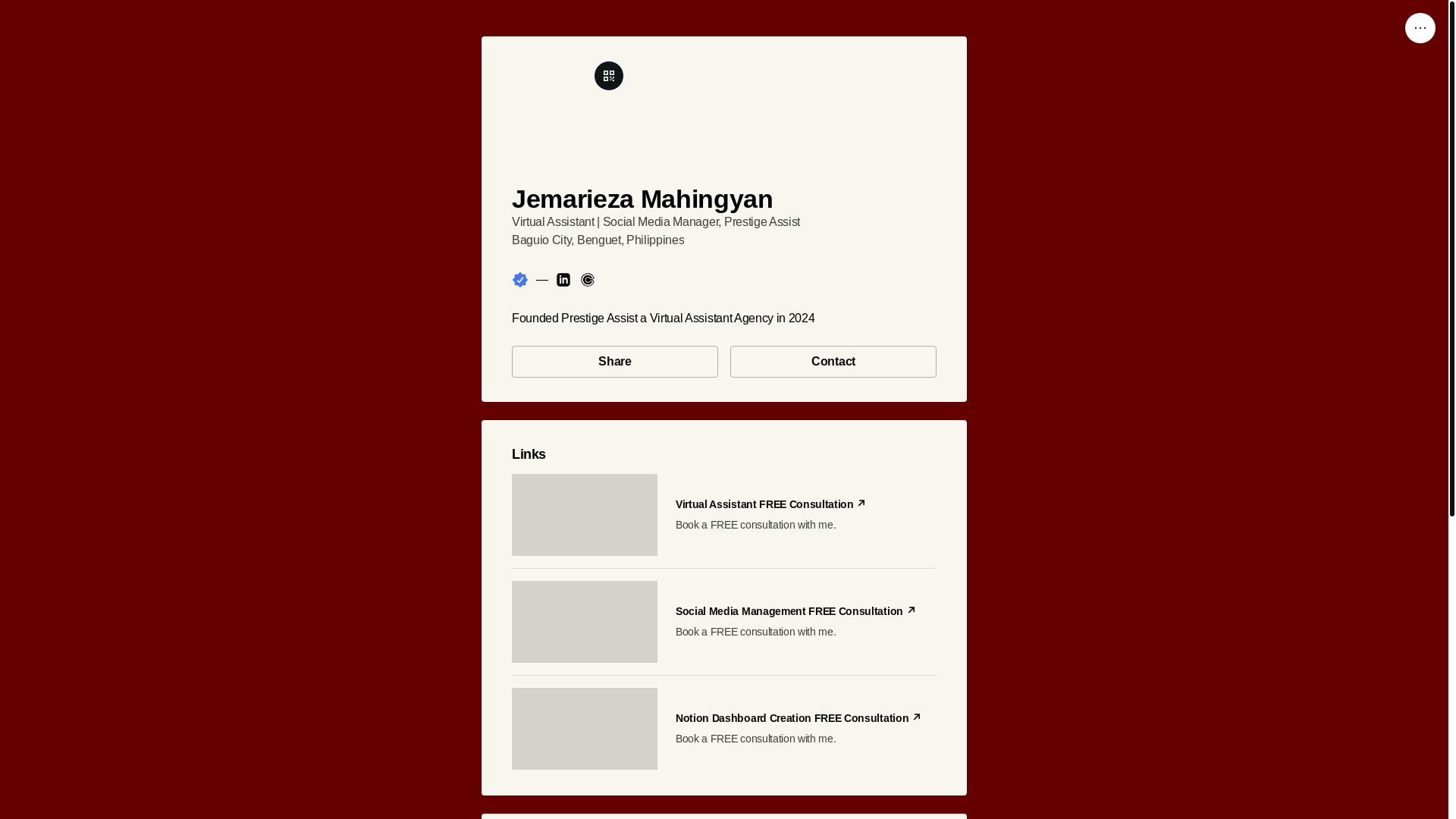 website screenshot of https://jemariezamahingyan.bio/