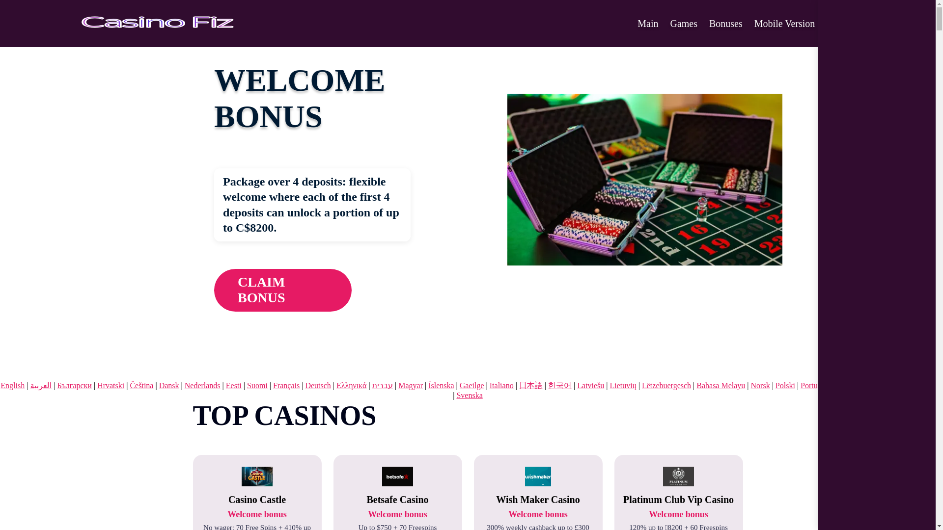 website screenshot of https://casinofiz1.bond/
