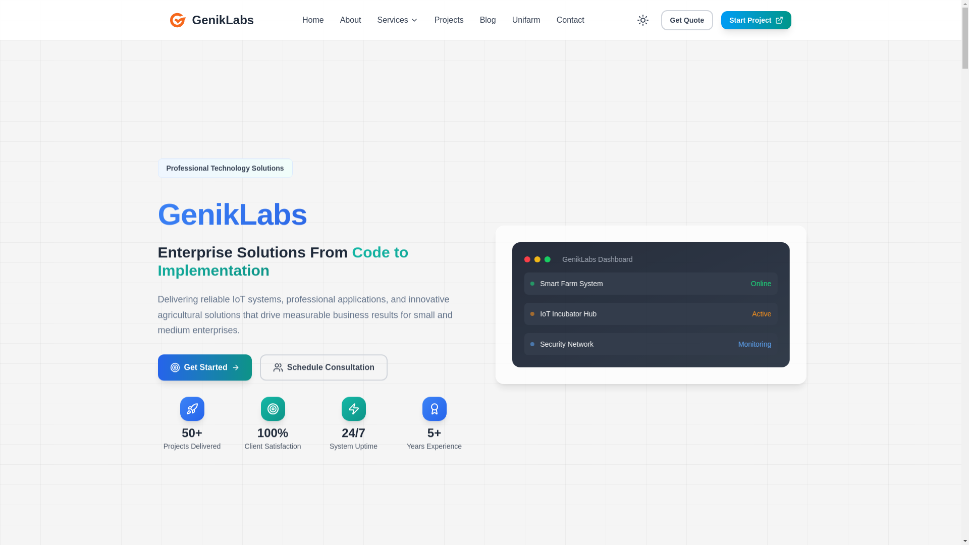 website screenshot of https://geniklabs.com/