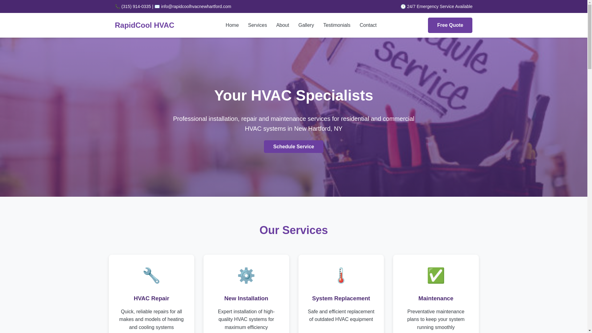 website screenshot of https://rapidcoolhvacnewhartford.com/