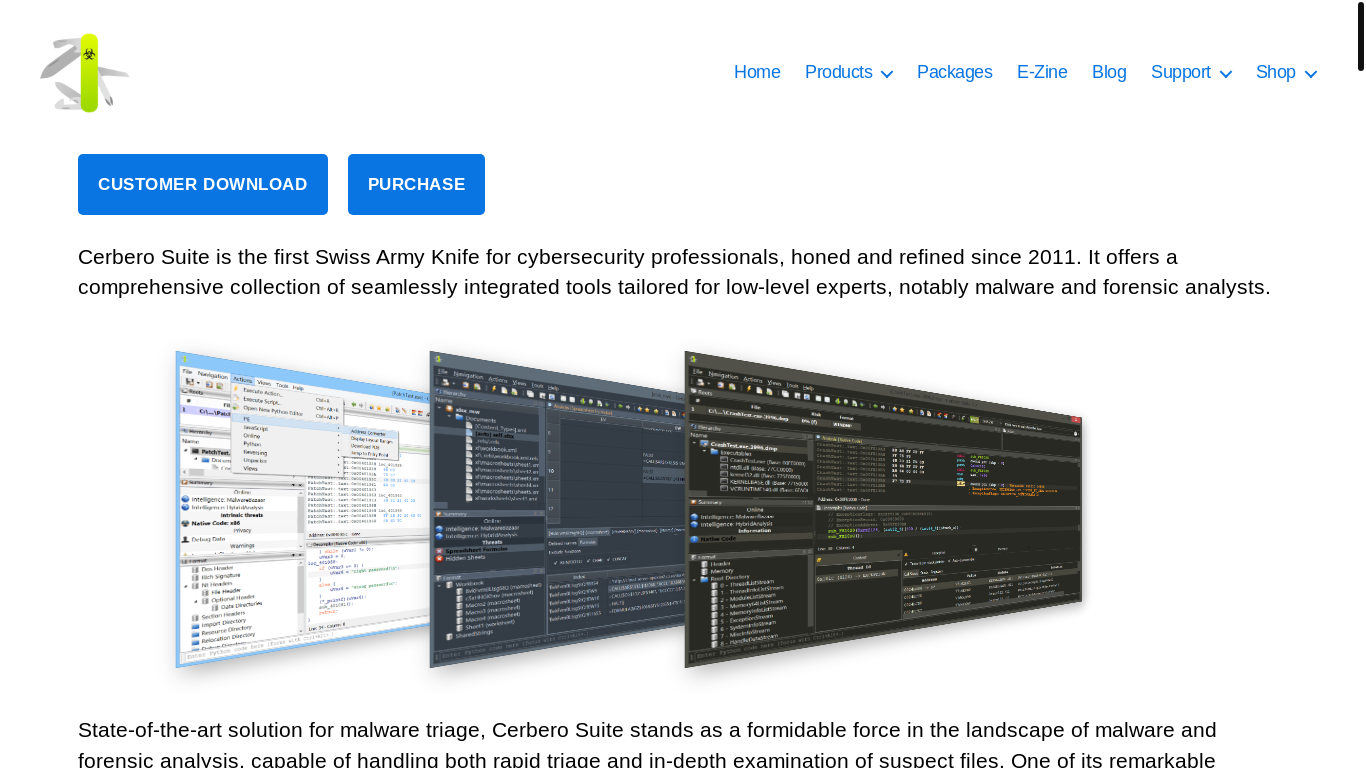 website screenshot of https://cerbero-suite.com/