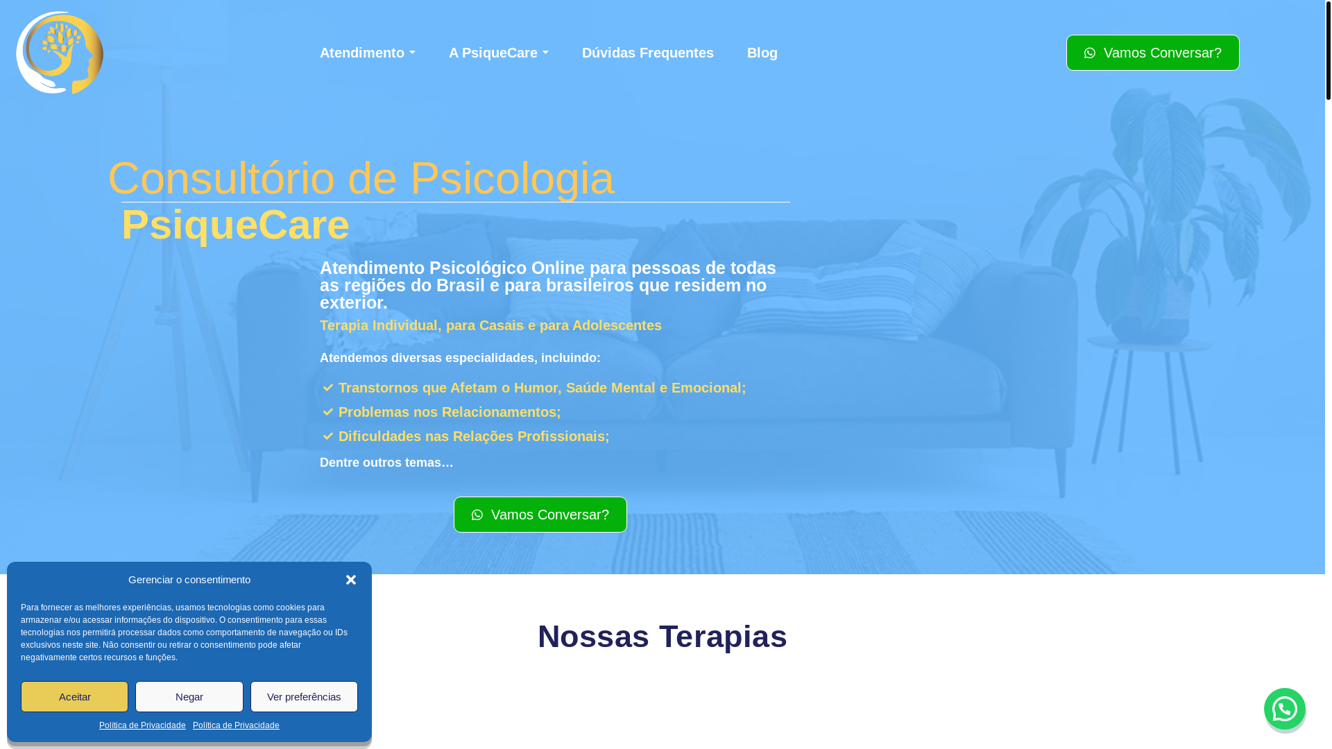 website screenshot of https://psiquecare.com.br/