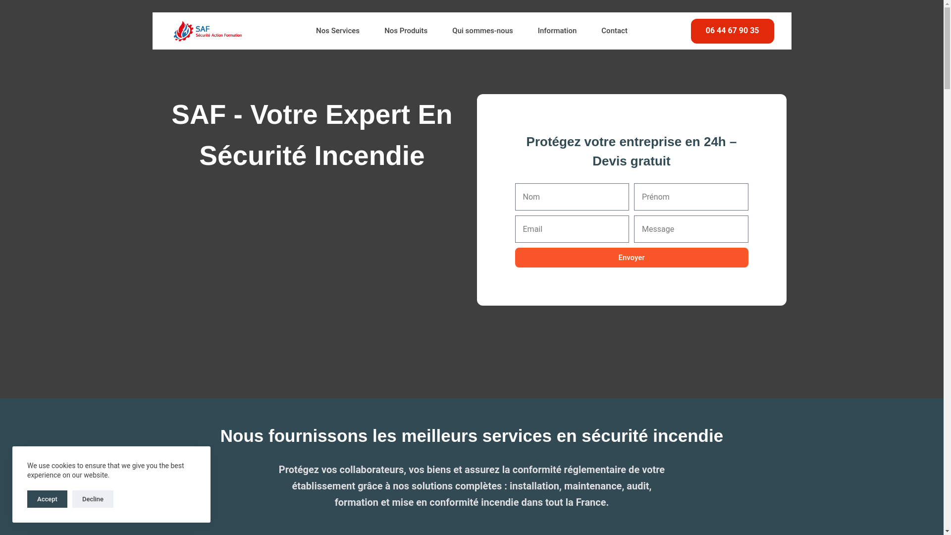 website screenshot of https://saf-incendie.fr/