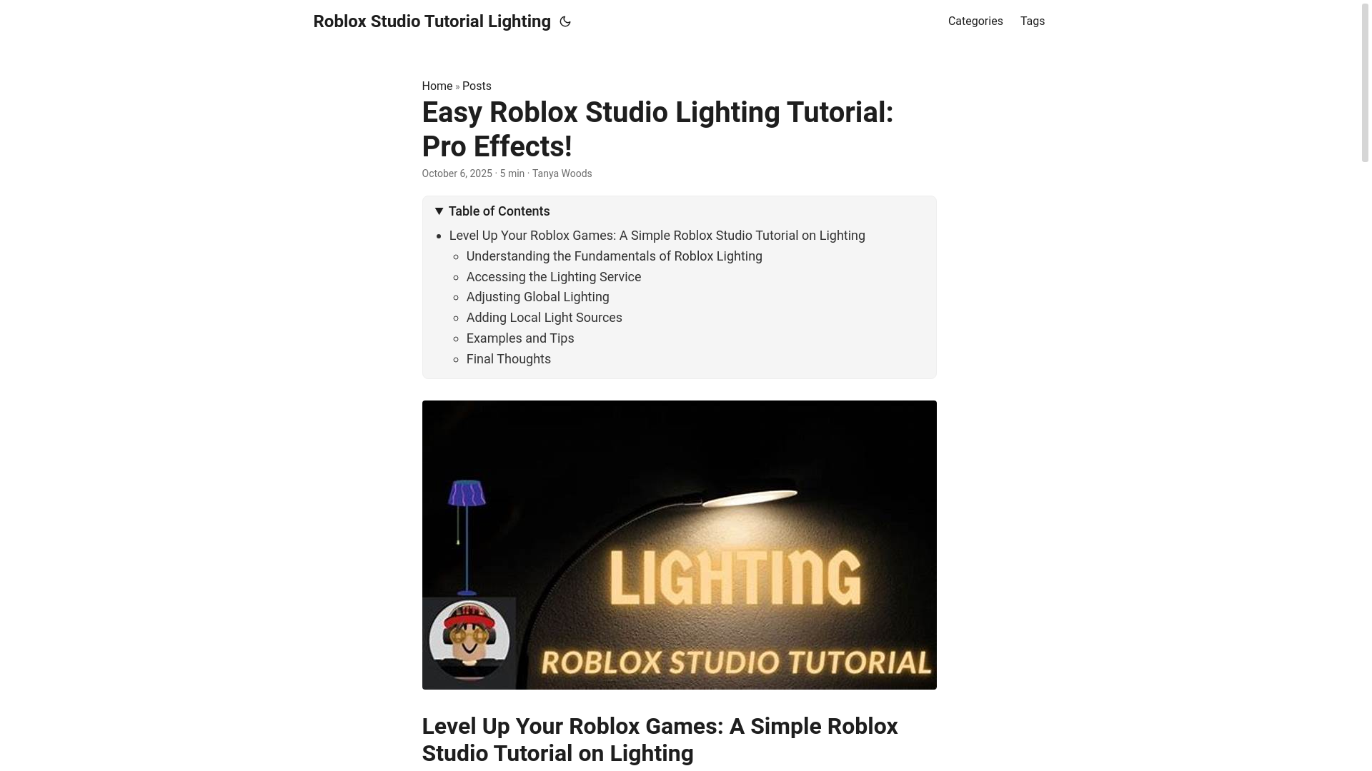 website screenshot of https://roblox-studio-tutorial-lighting.pages.dev/