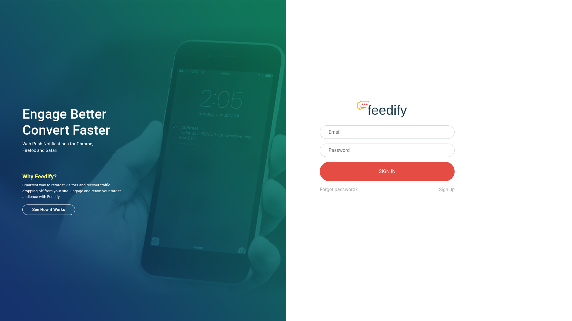 website screenshot of https://settings.feedify.info/