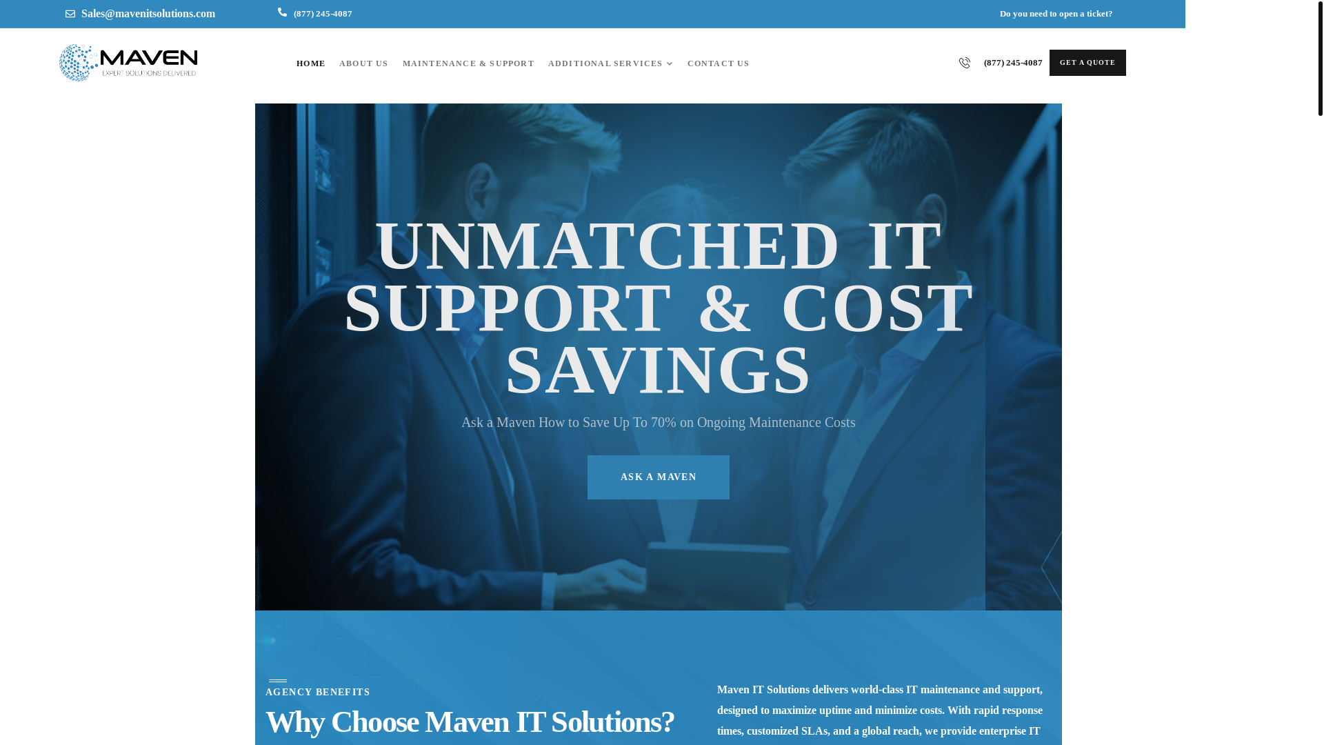website screenshot of https://mavenitsolutions.biz/