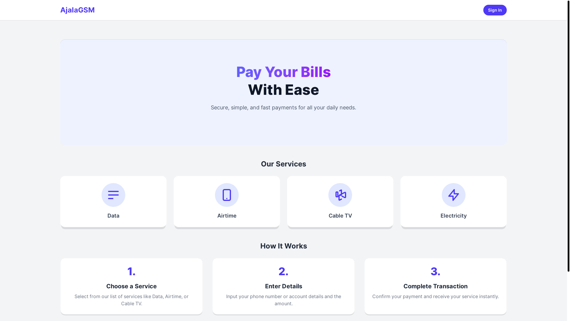 website screenshot of https://ajalagsm.pages.dev/