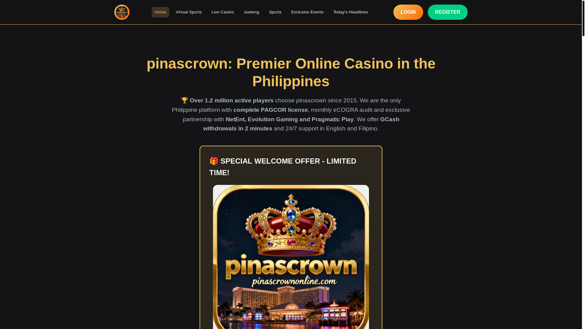 website screenshot of https://pinascrownonline.com/