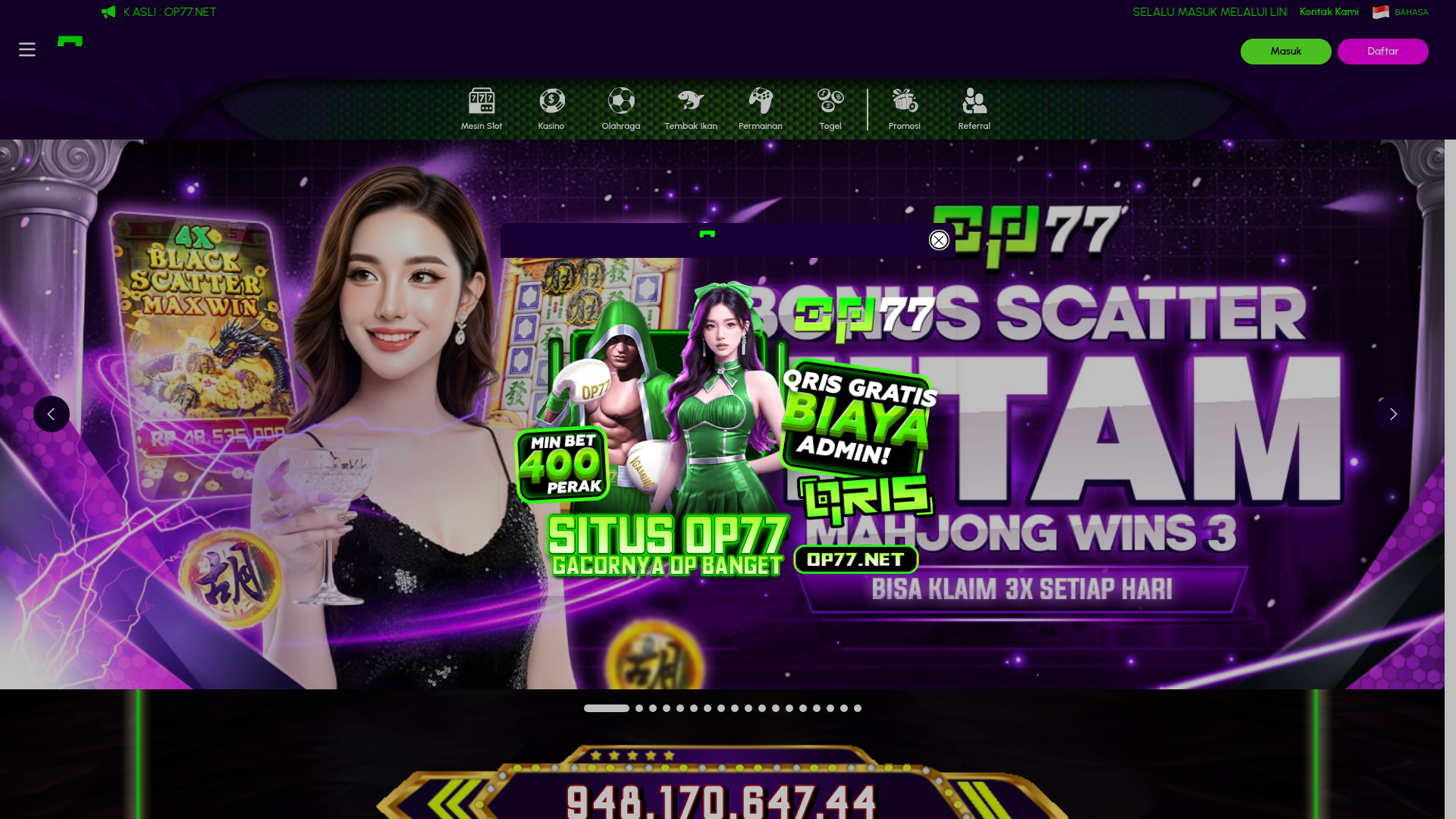 website screenshot of https://op77menyala.com/