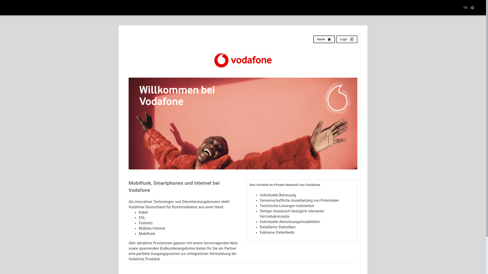 website screenshot of https://private.vodafone-affiliate.de/