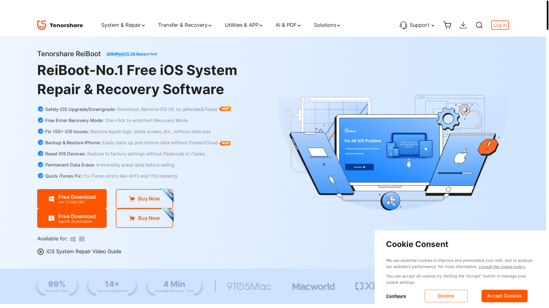 website screenshot of https://www.tenorshare.com/products/reiboot.html