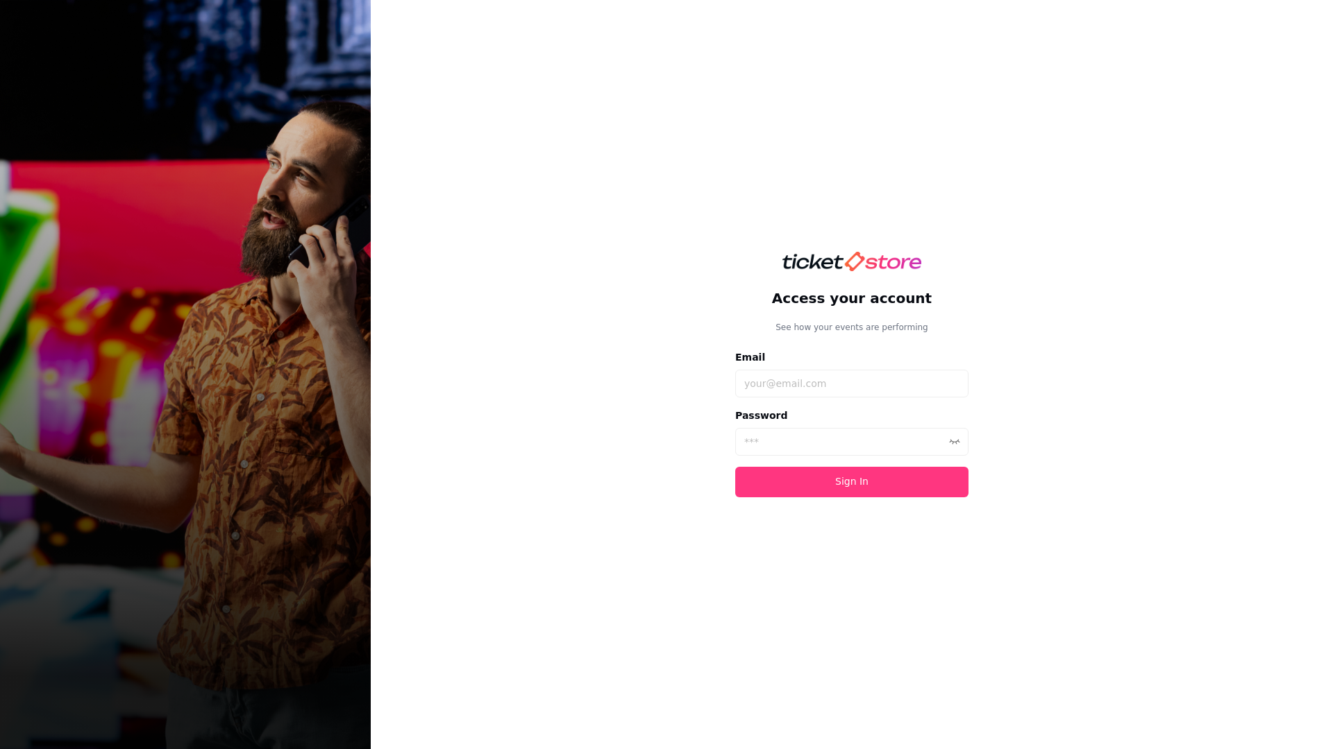 website screenshot of https://painelprodutor.ticketstore.com.br/