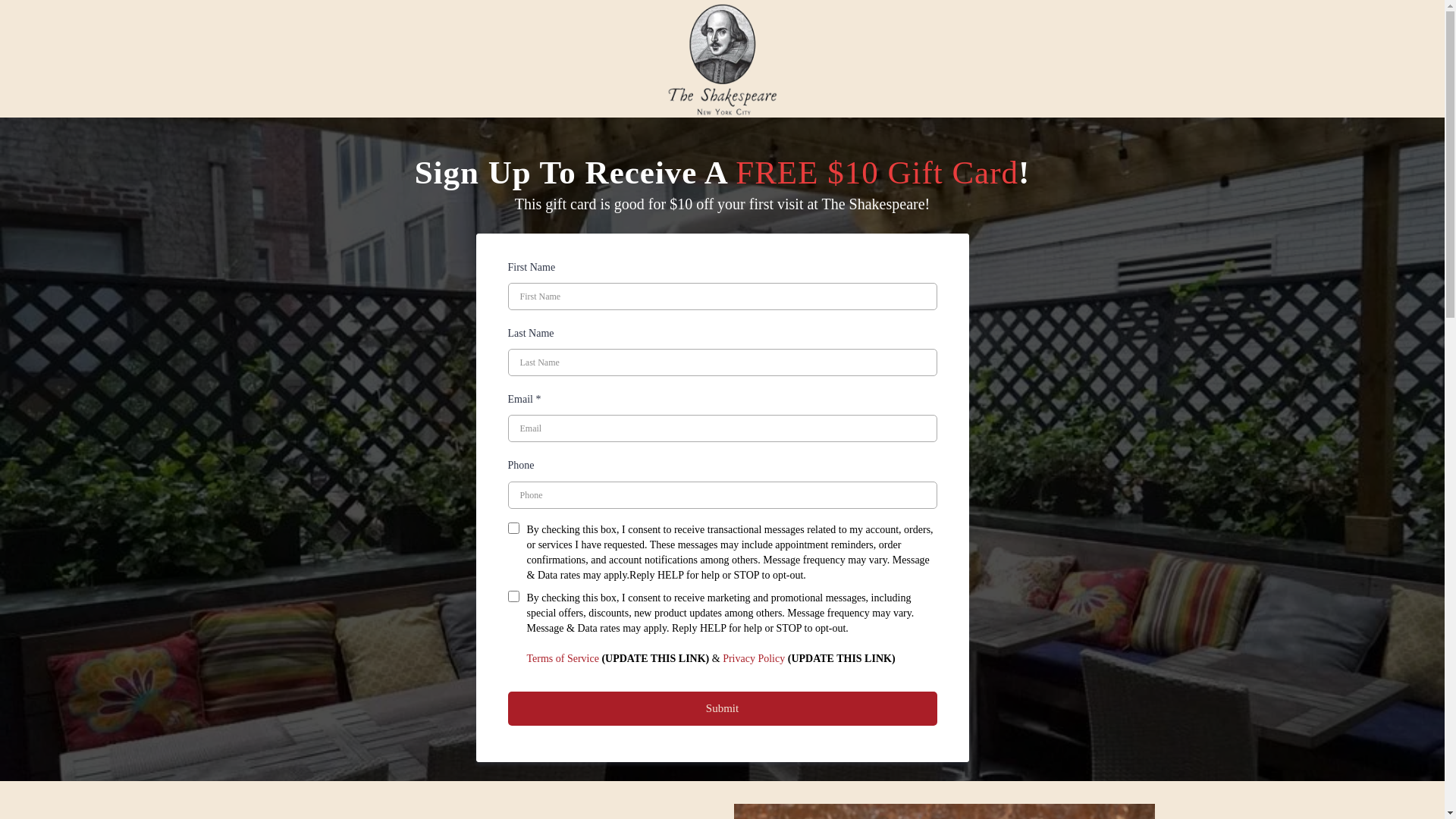 website screenshot of https://theshakespearenyc-offers.com/