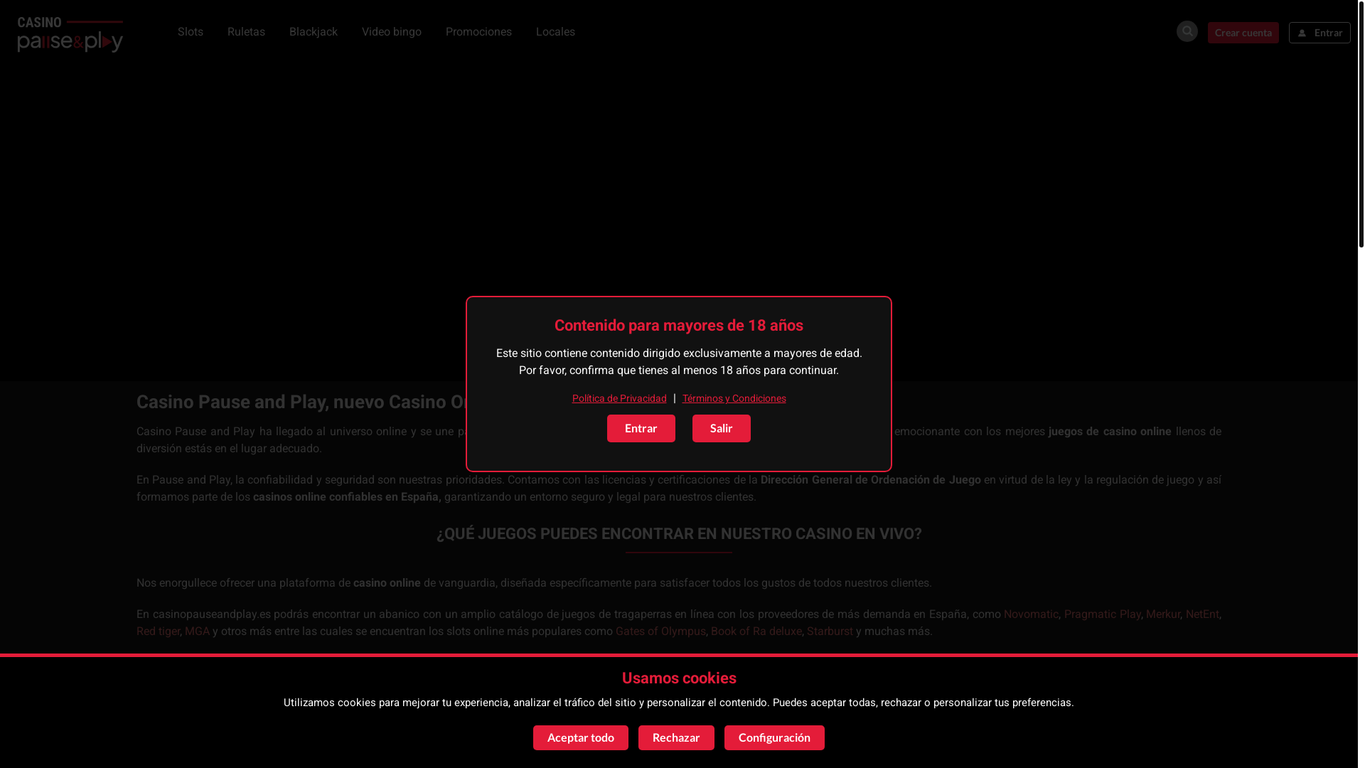 website screenshot of https://casinospauseandplay.es/