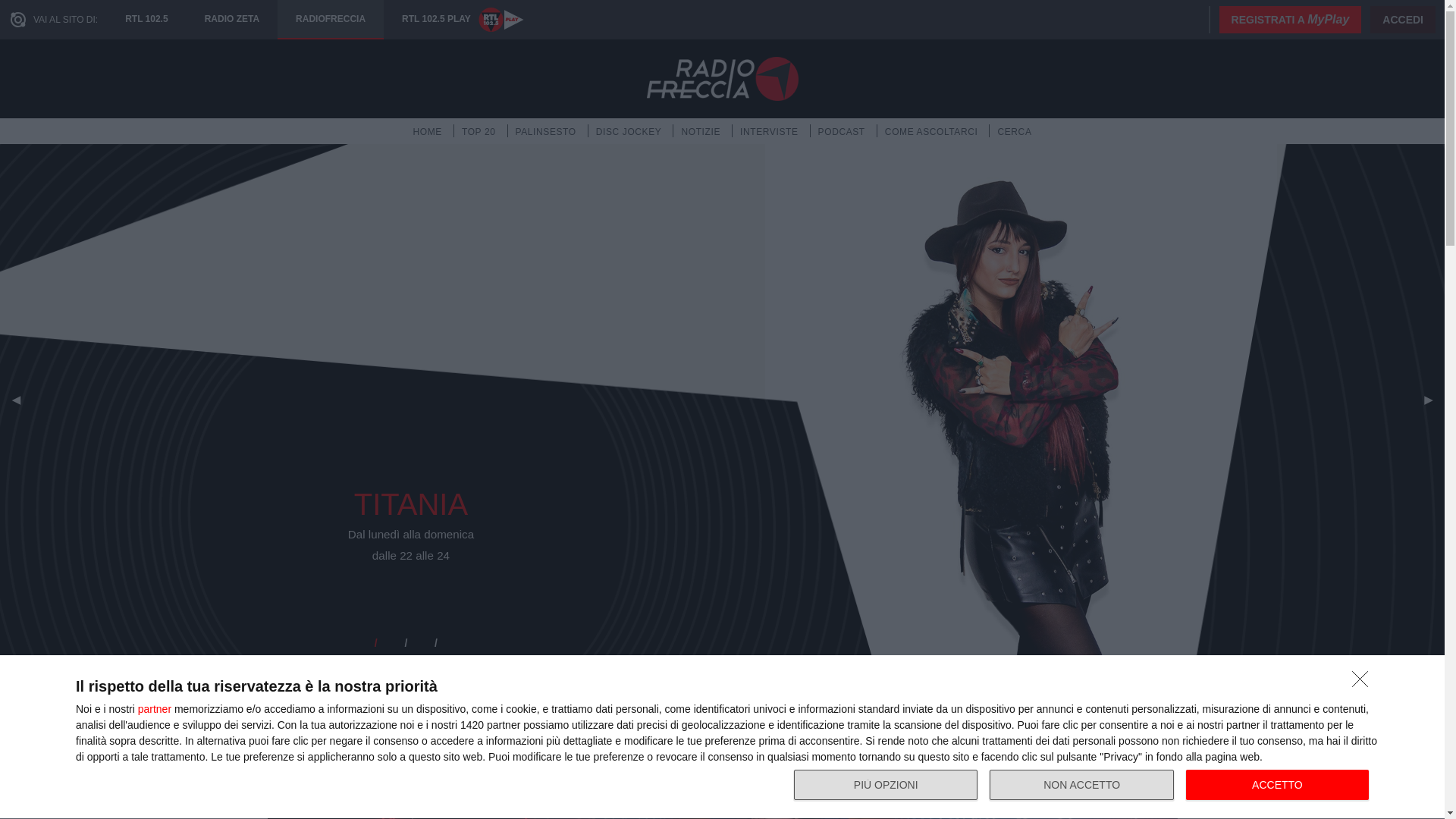 website screenshot of https://radiofreccia.it/