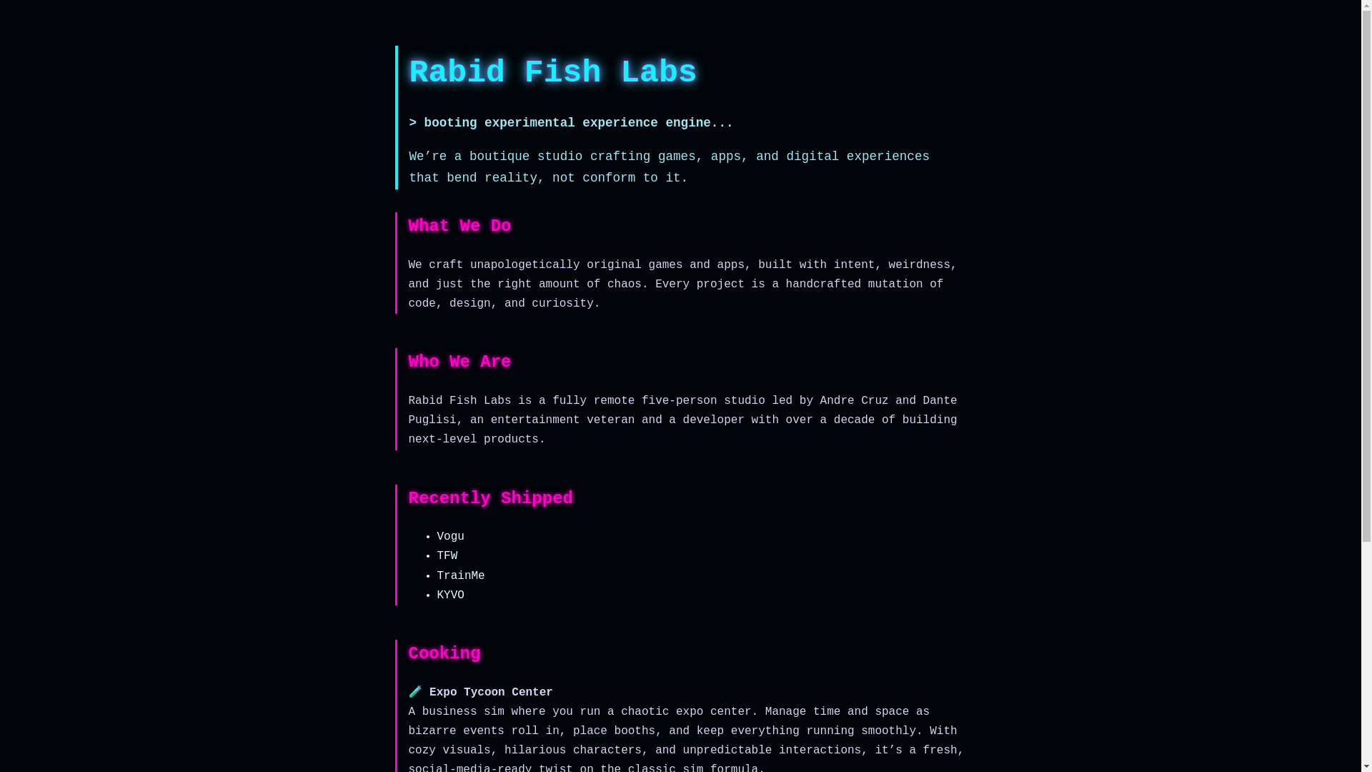 website screenshot of https://rabidfishlabslanding.pages.dev/