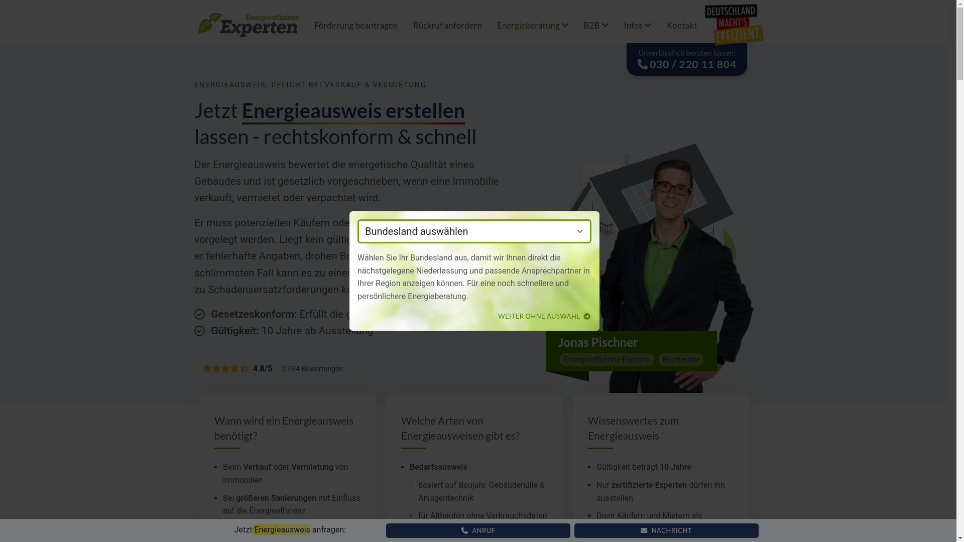 website screenshot of https://energiepass-erstellen.de/