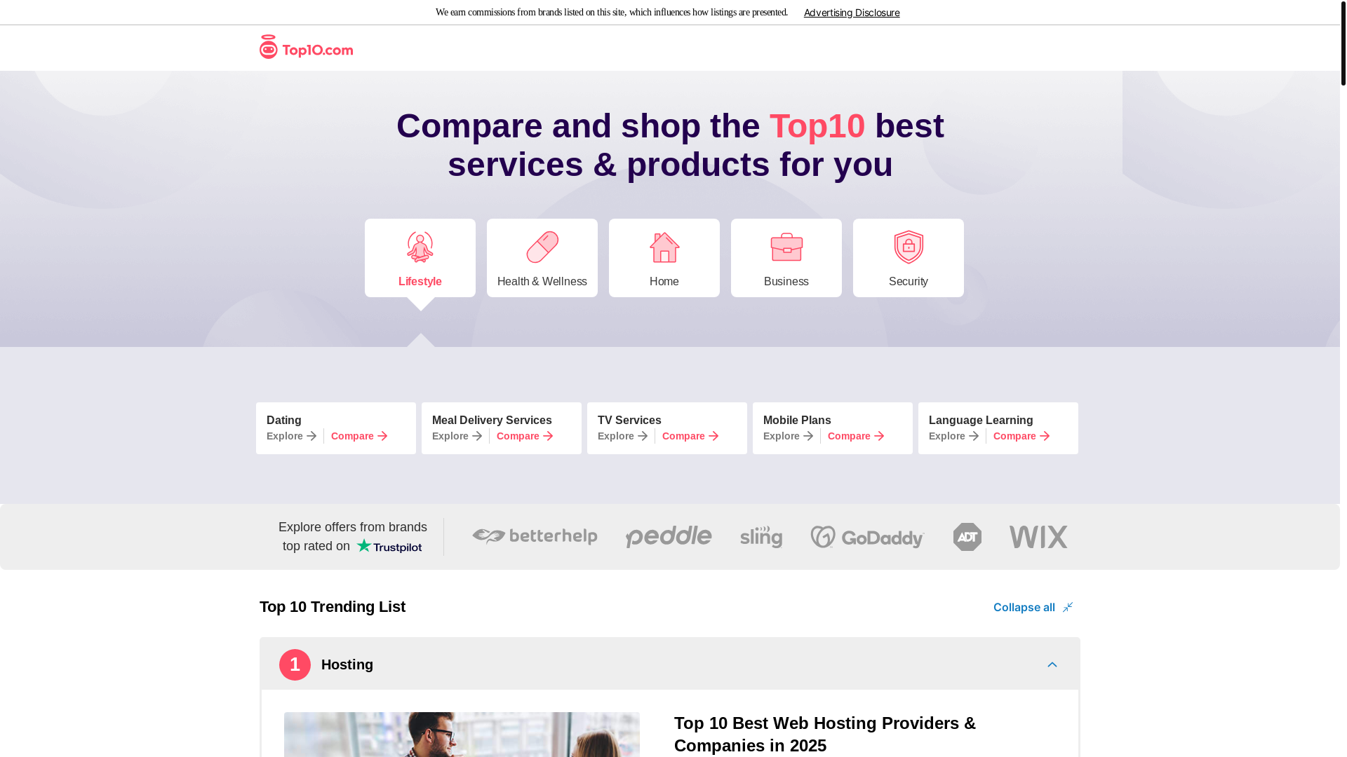 website screenshot of https://www.top10.com/
