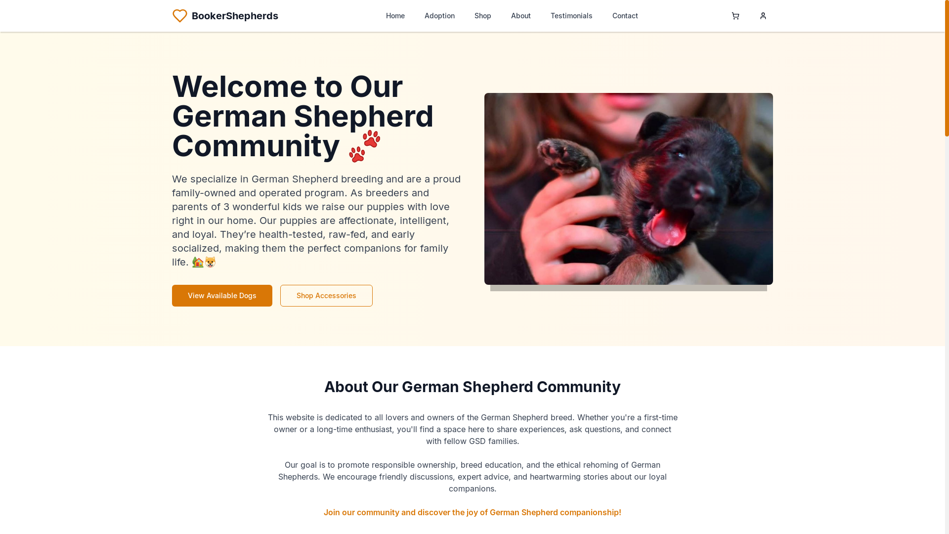 website screenshot of https://bookershepherds.com/