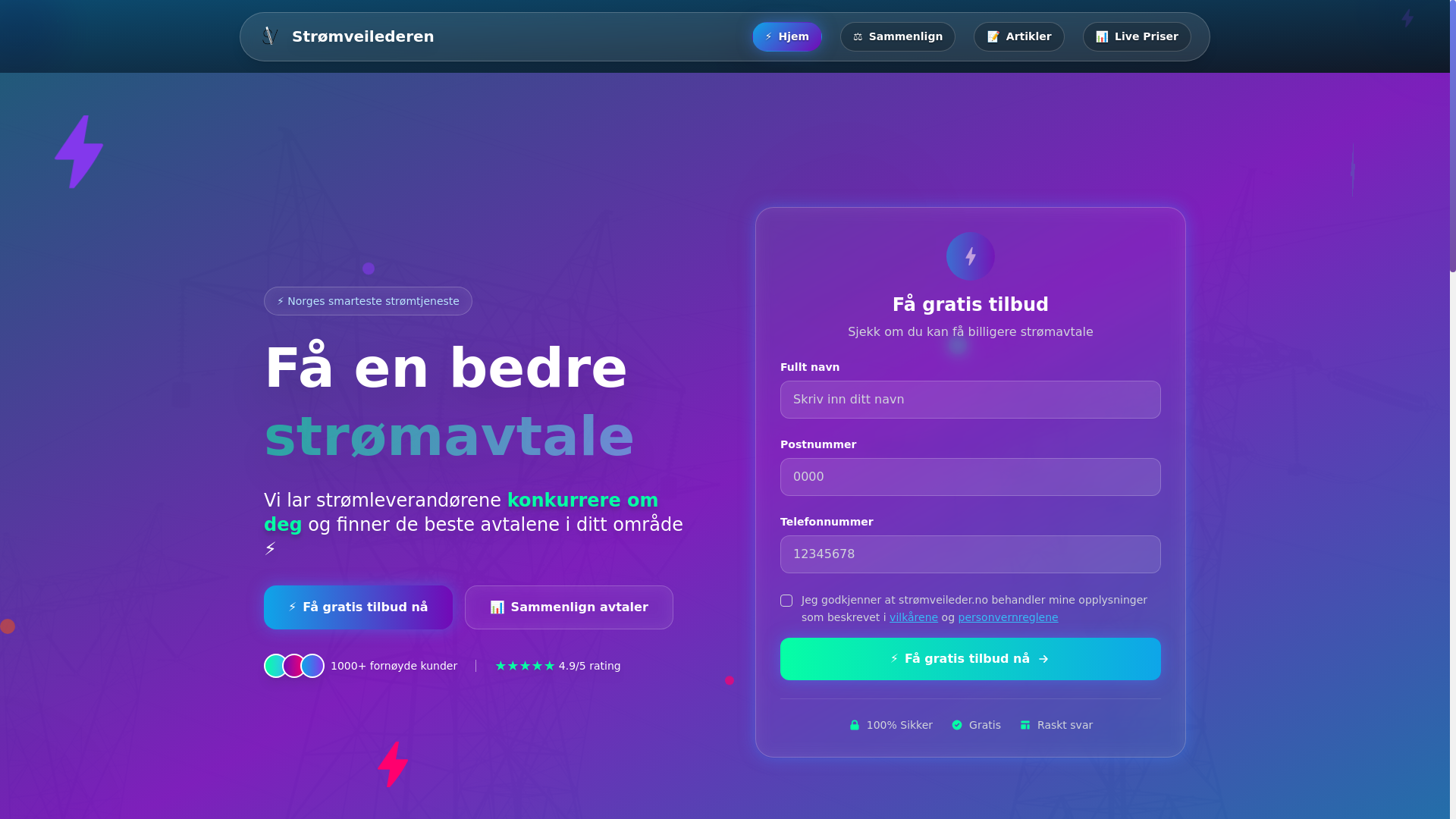 website screenshot of https://stromveileder.no/