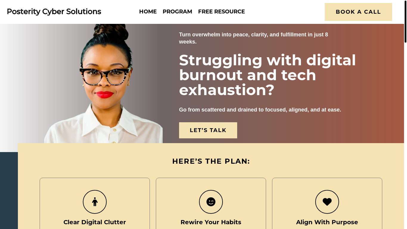 website screenshot of https://techandclarity.com/