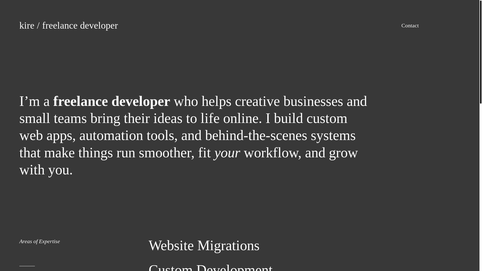 website screenshot of https://buildwithkire.com/