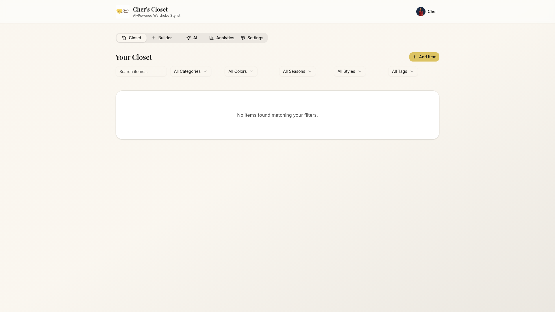 website screenshot of https://cherscloset.space/