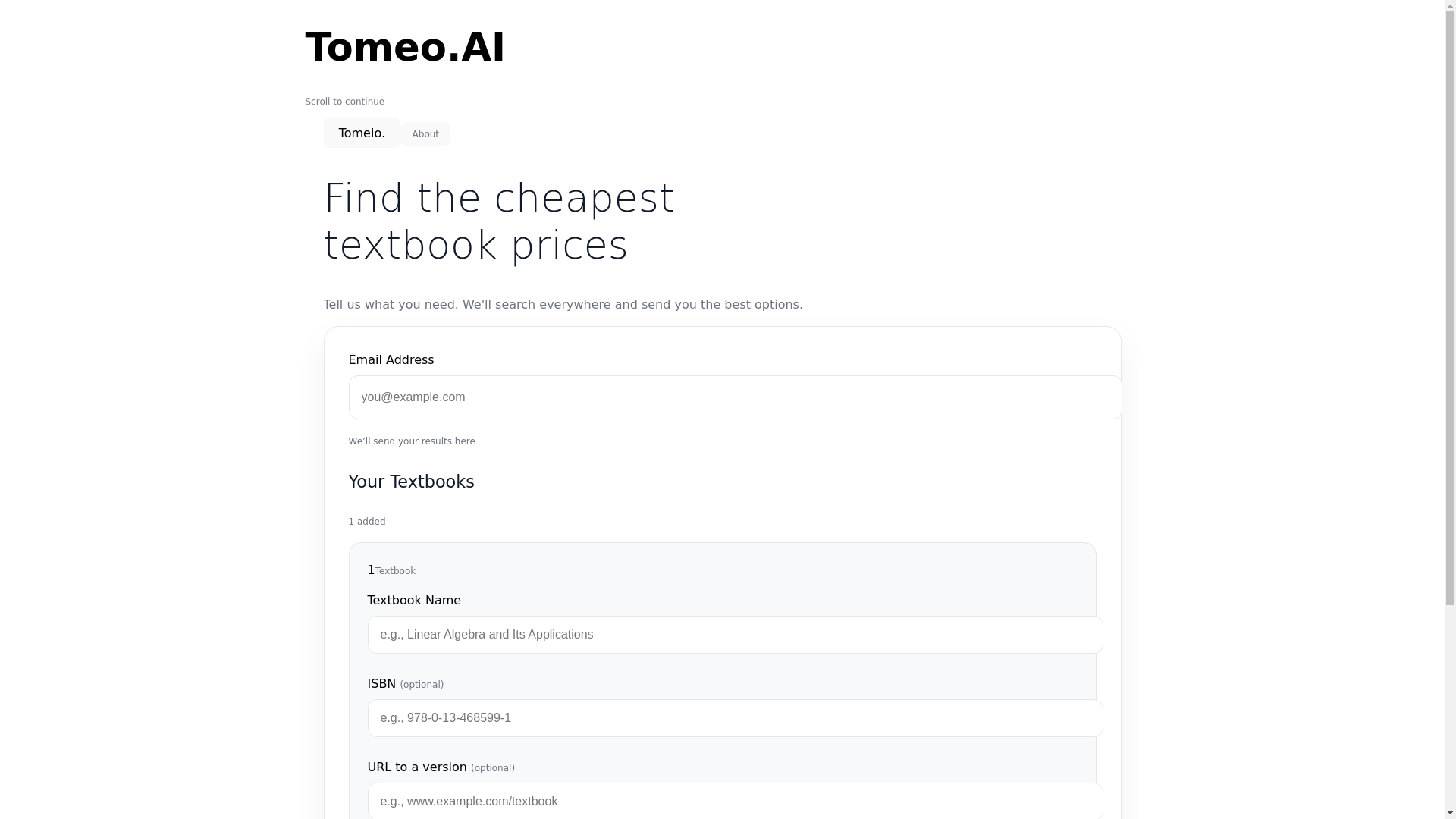 website screenshot of https://tomeio.com/