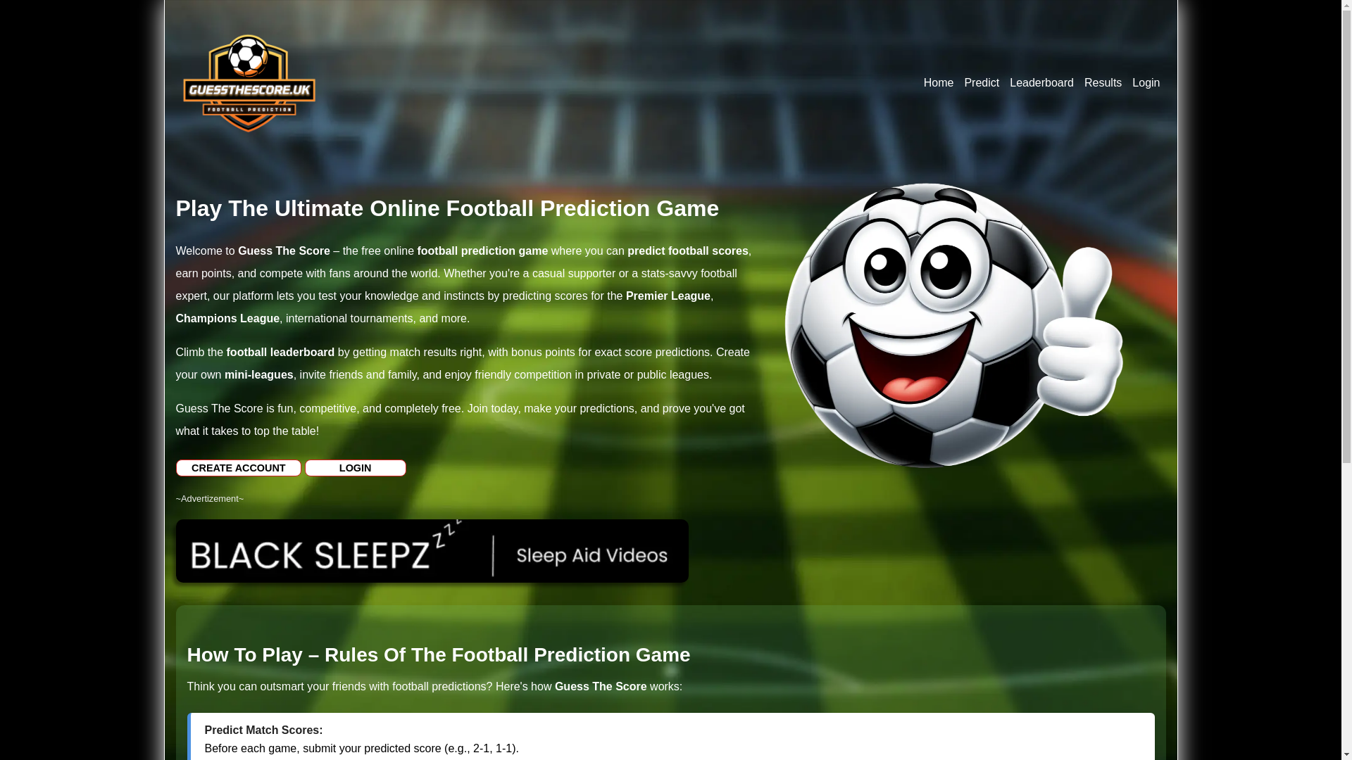 website screenshot of https://guessthescore.uk/