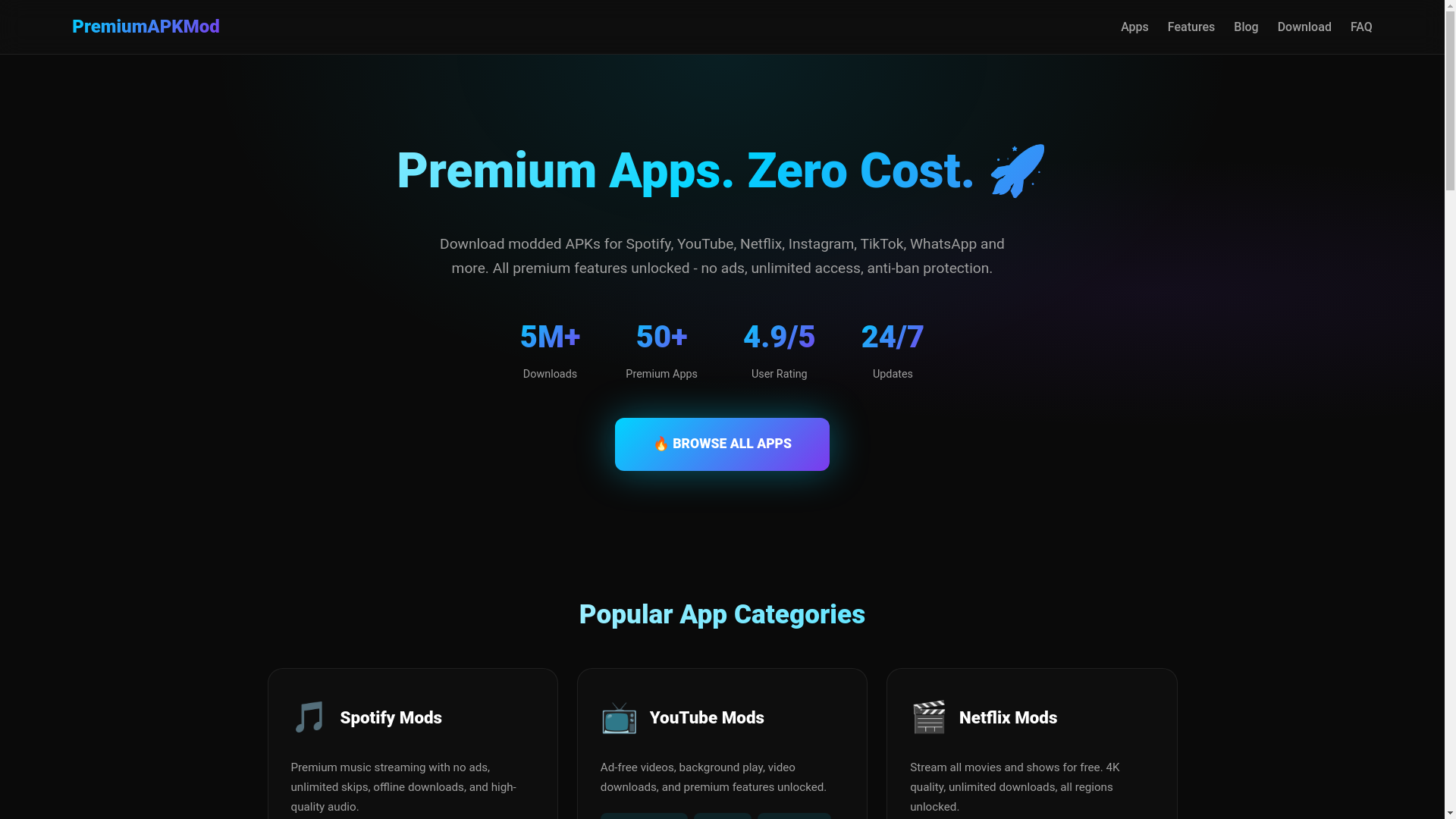 website screenshot of https://premiumapkmod.online/