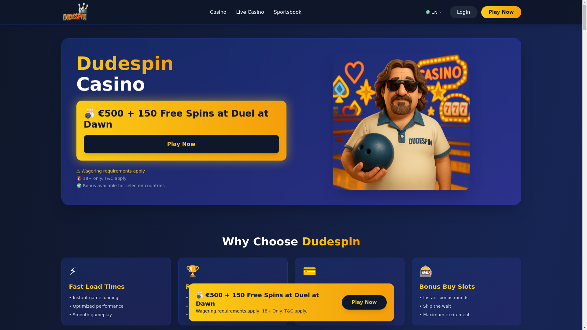 website screenshot of https://dudespin.app/