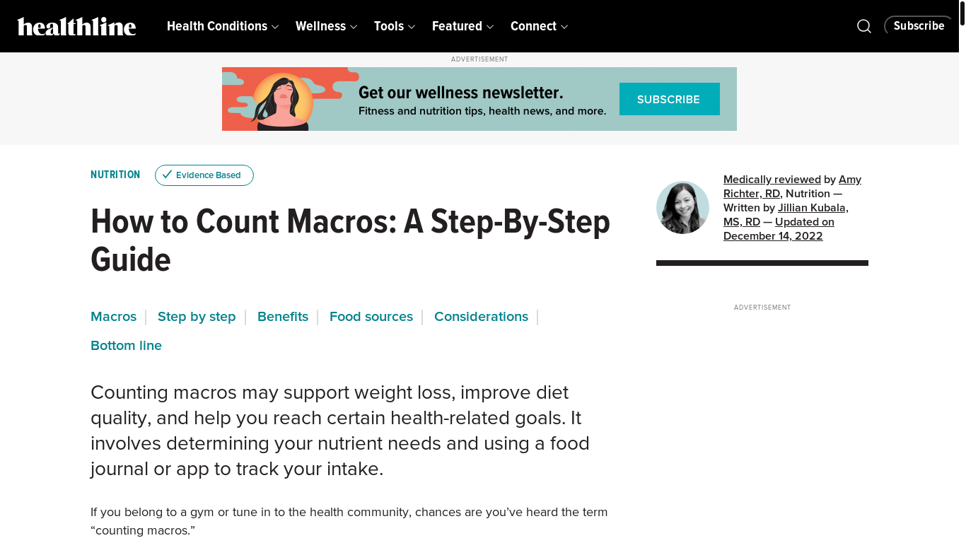 website screenshot of https://www.healthline.com/nutrition/how-to-count-macros