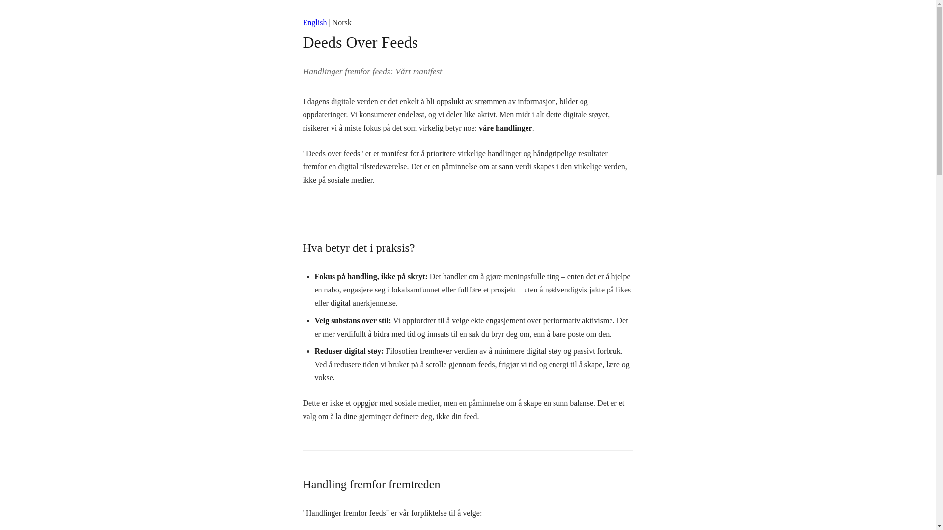 website screenshot of https://deedsoverfeeds.no/