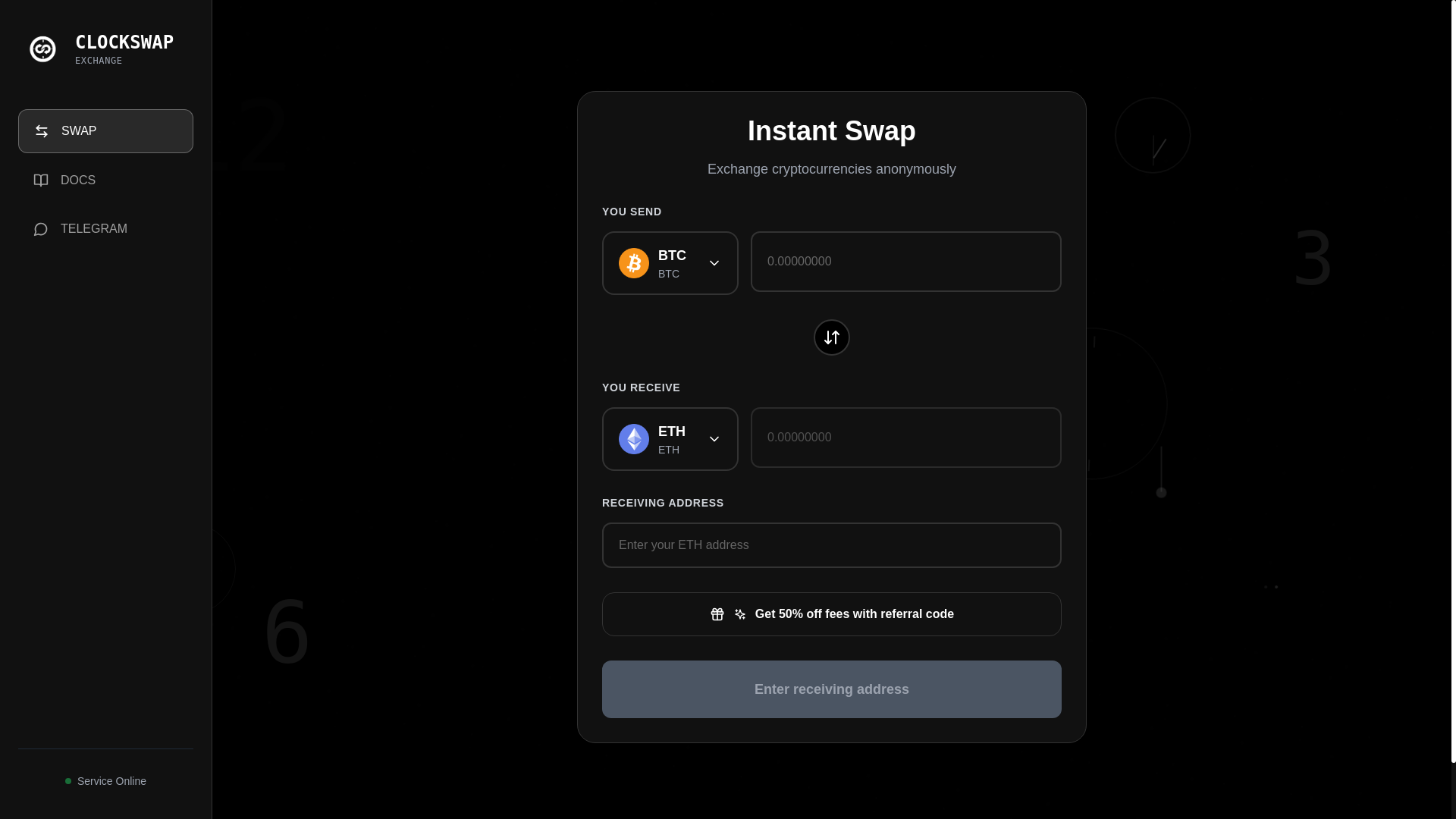 website screenshot of https://clockswap.io/