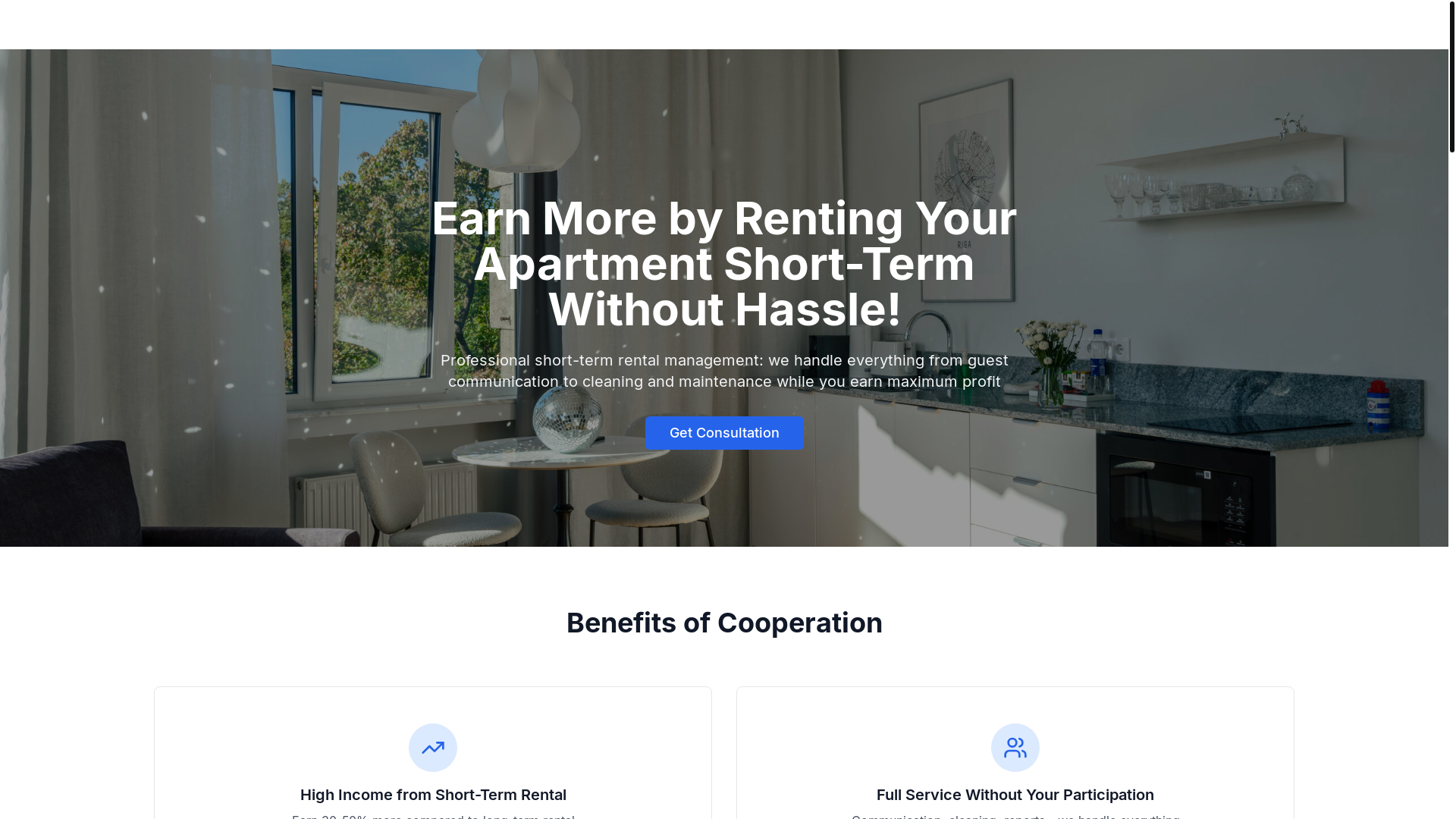 website screenshot of https://miro-rooms.rentals/