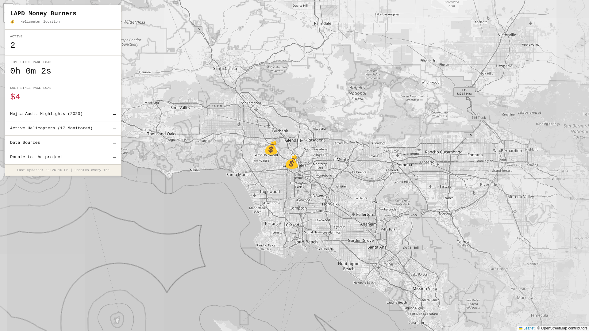 website screenshot of https://lapdhelicoptertracker.com/