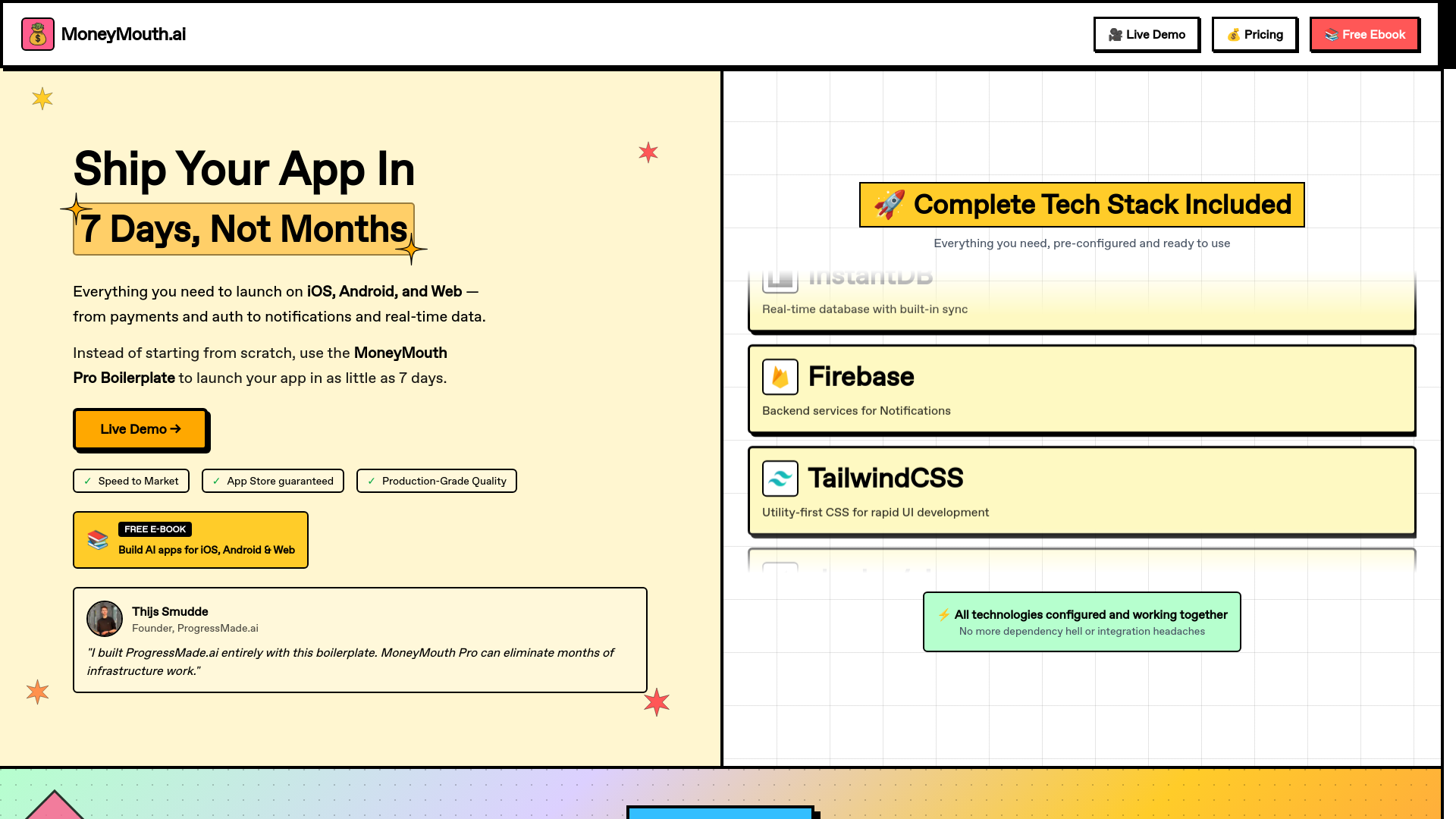 website screenshot of https://moneymouth-ai-template.pages.dev/