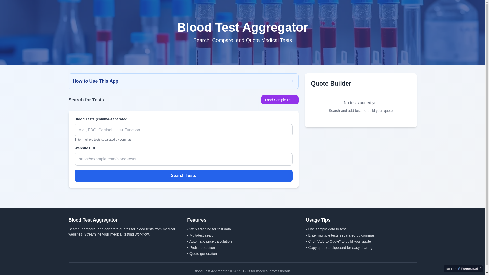 website screenshot of https://bloodtests.app/