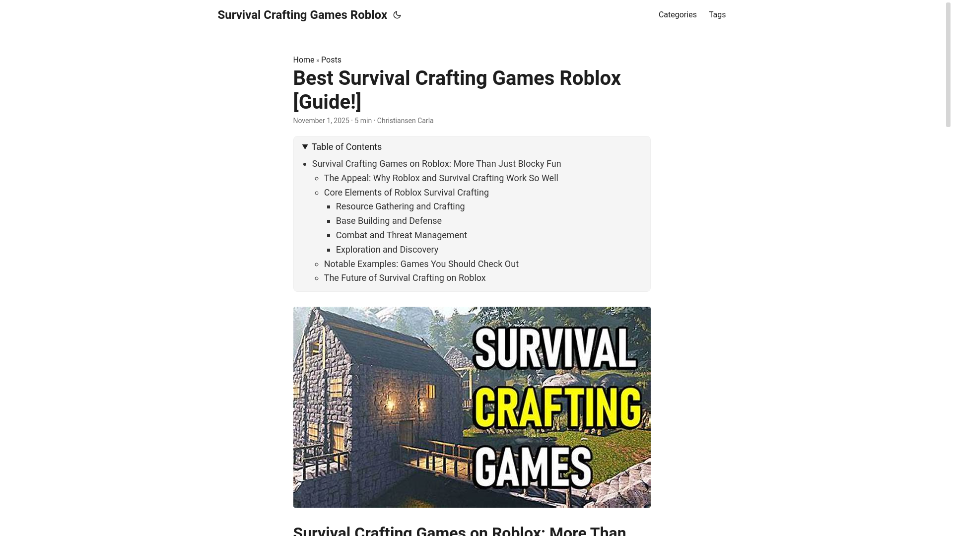 website screenshot of https://survival-crafting-games-roblox.pages.dev/