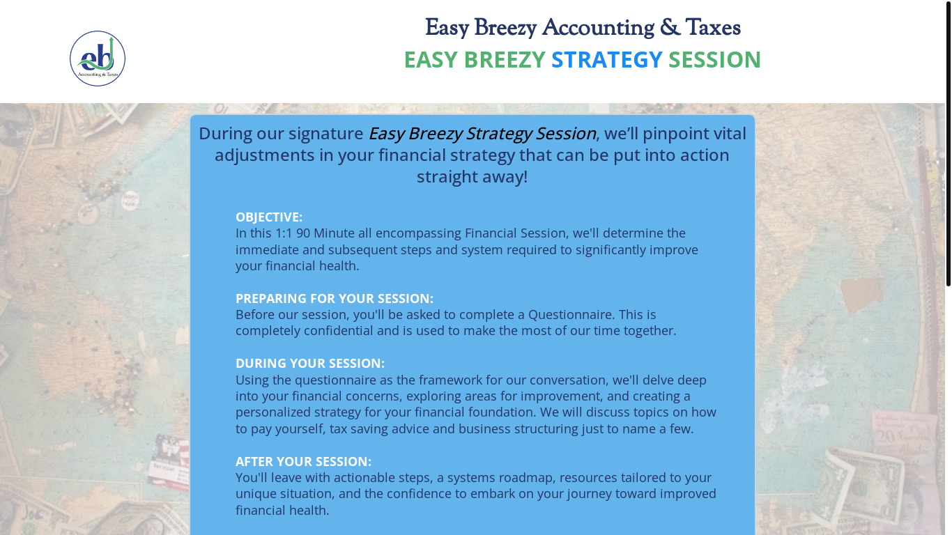 website screenshot of https://easybreezystrategy.com/