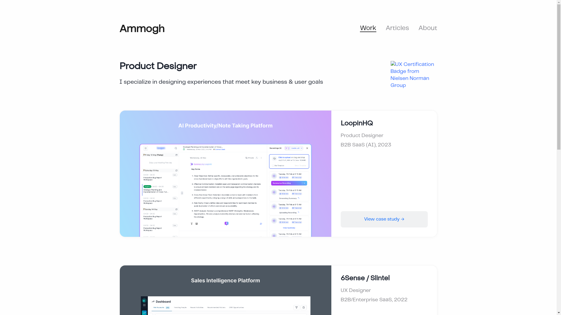 website screenshot of https://ammogh-astro.pages.dev/