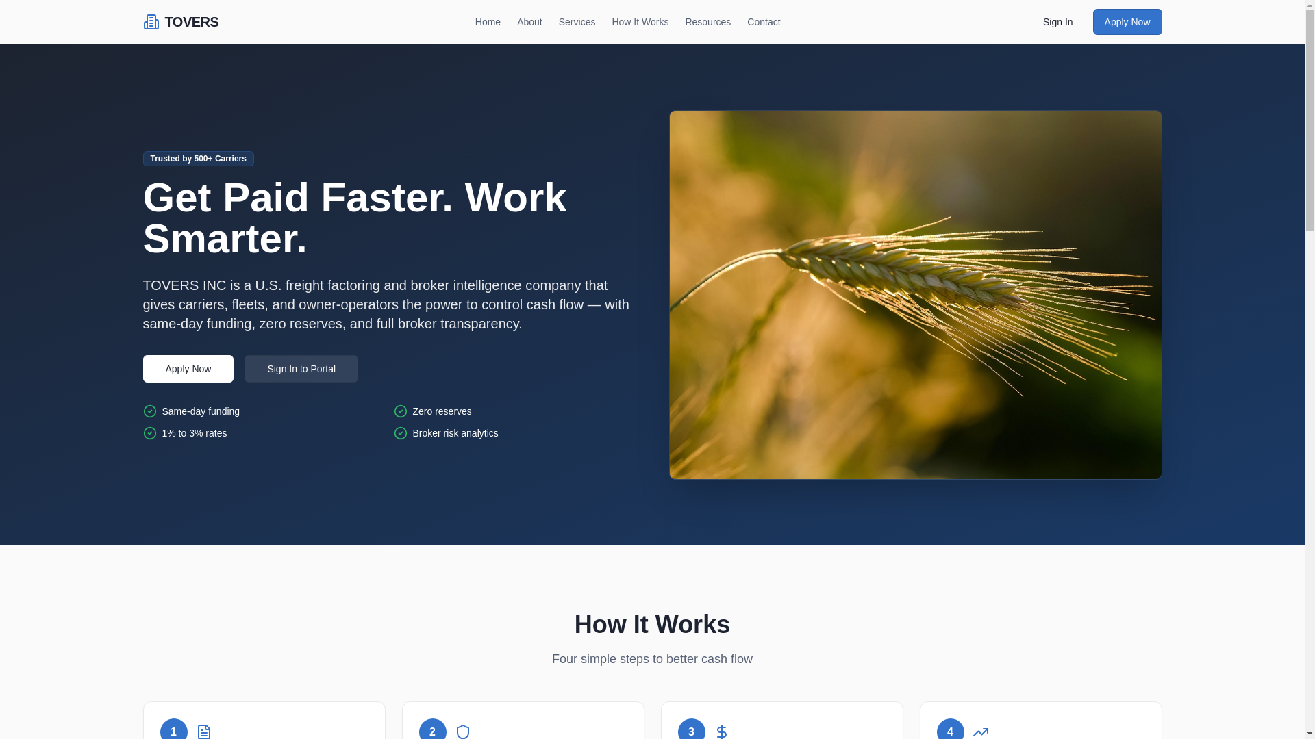 website screenshot of https://tovers.org/
